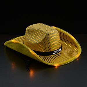 Personalized LED Light Up Flashing Gold Sequin Cowboy Hat - Pack of 20 Custom Hats