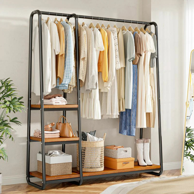 Raybee Portable Freestanding Closet Organizer, Metal Garment Clothes Rack With Shelves