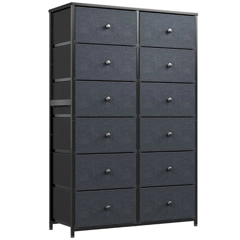 EnHomee Tall Black Dresser With 12 Drawers, Fabric Dresser