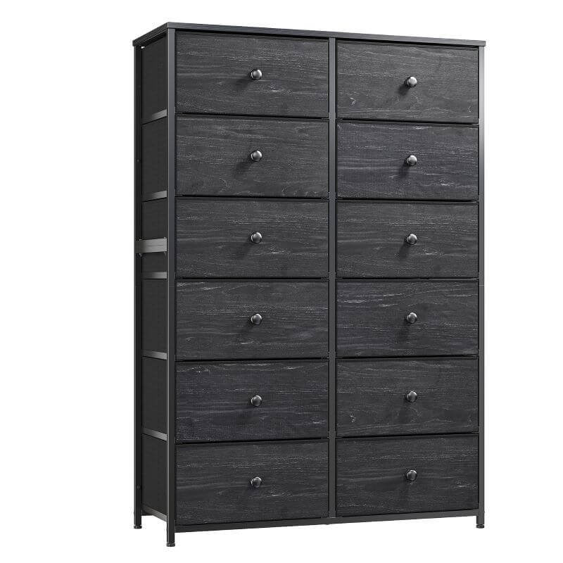 EnHomee Tall Dresser With 12 Drawers, Black Double Dresser