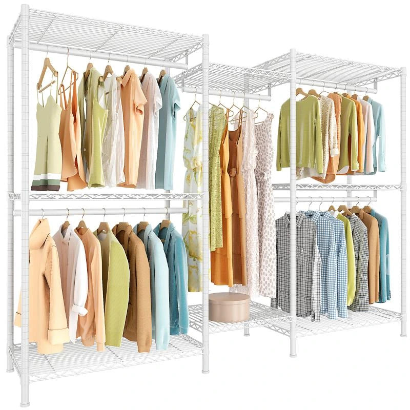 Raybee 800 Lbs White Clothing Rack Heavy Duty, 5-tier Adjustable Wire Garment Rack with Shelves, Freestanding & Portable Bedroom Closet Organizer