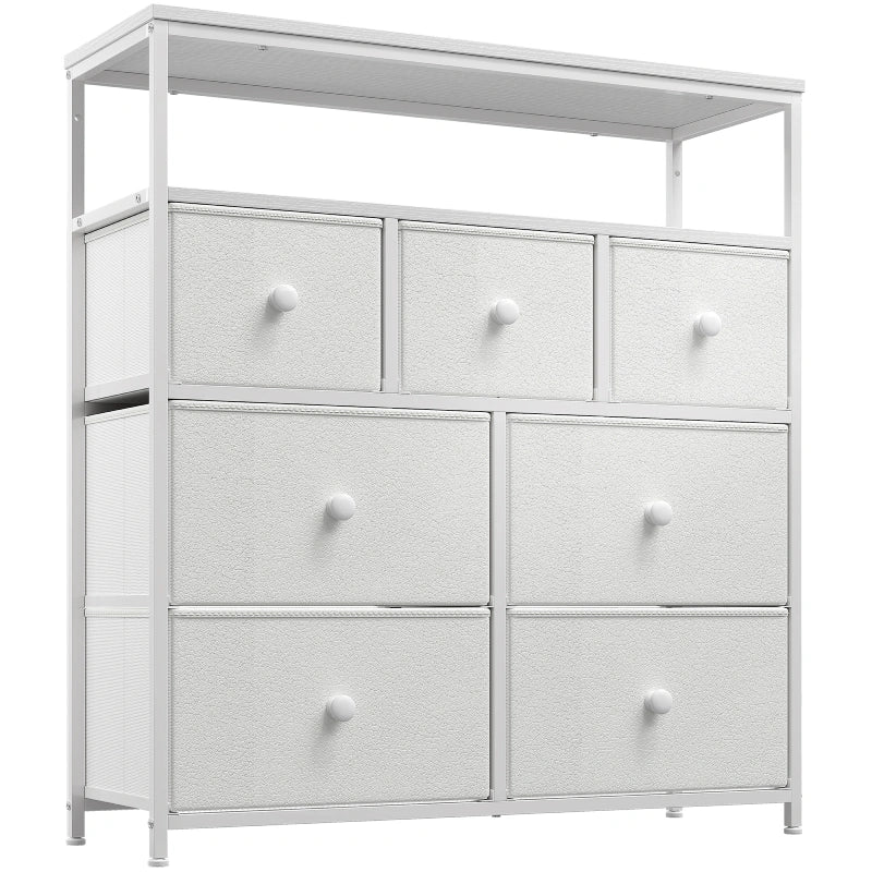 EnHomee White Dresser For Bedroom,7 Drawers Dresser,Steel Frame & Wooden Top