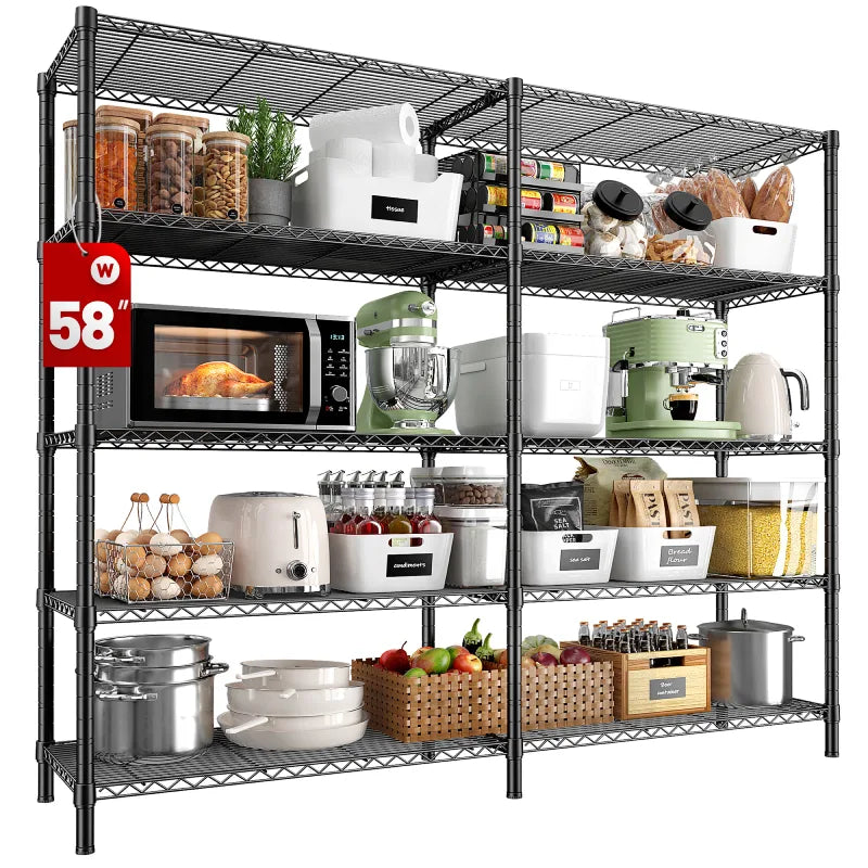 REIBII 58"W Metal Shelving Units, 59"H 1400 Lbs Wire Shelving for Pantry Kitchen