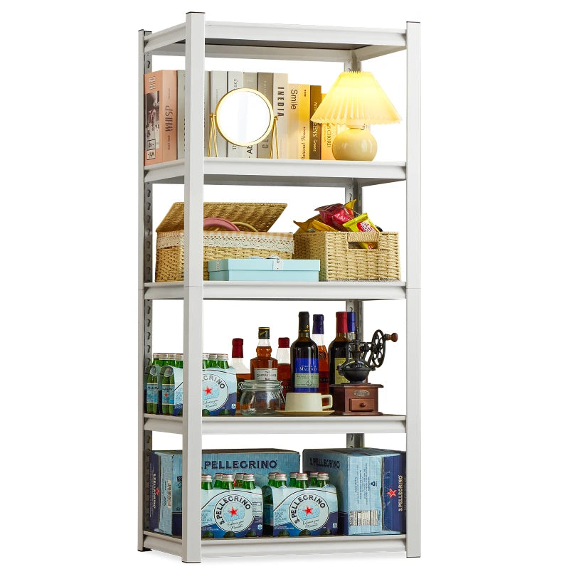 REIBII 5 Tier Laminated Metal Shelving Unit Adjustable Storage Utility Rack Heavy Duty Shelves for Kitchen Garage Pantry