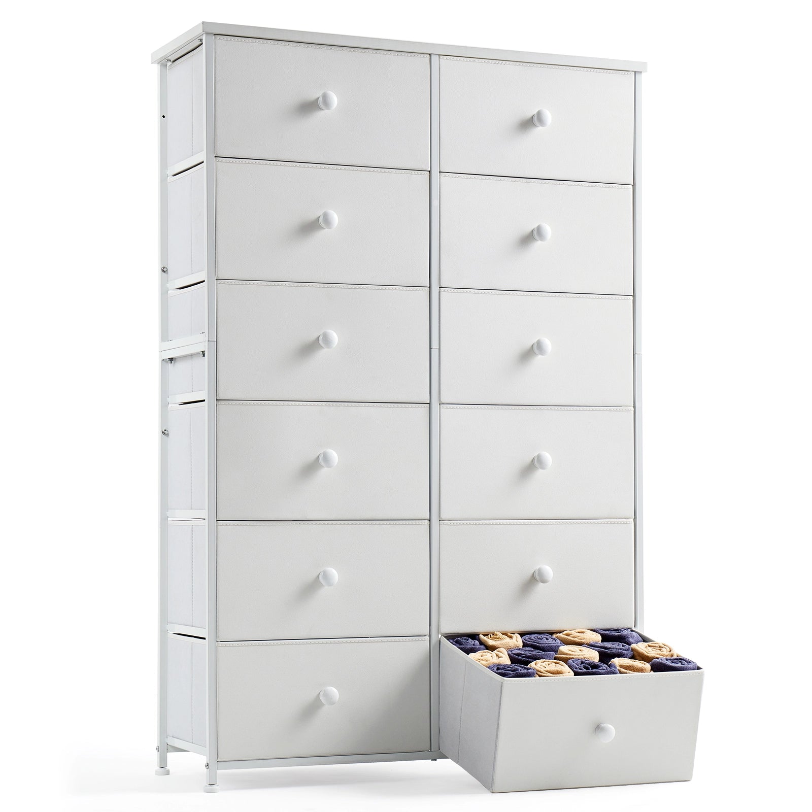 Enhomee White Bedroom Dresser with 12 Fabric Drawers, 52”H Tall Chests of Drawers