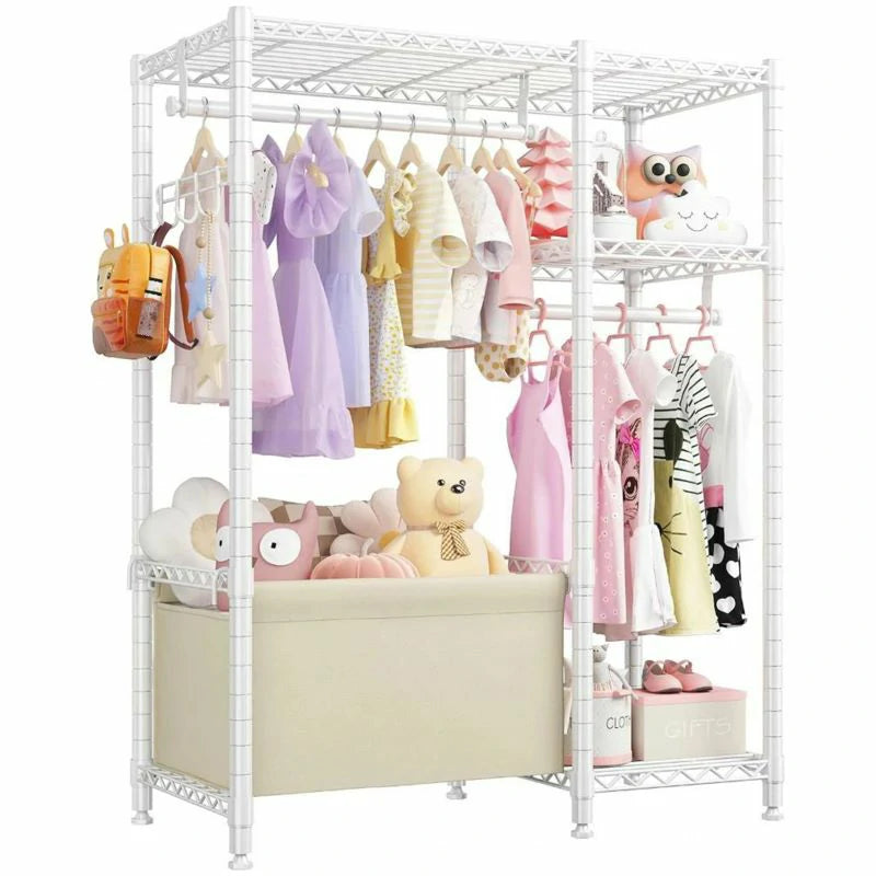 Raybee Clothes Rack Load 500LBS Adjustable Garments Rack with Basket for Kids