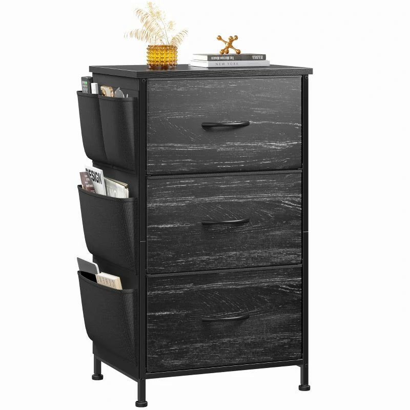 Raybee Black Nightstand with 3 Drawers