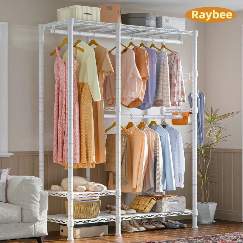 Raybee 500lbs Heavy Duty Clothing Rack with Shelves,Rolling Garment Rack for Hanging Clothes