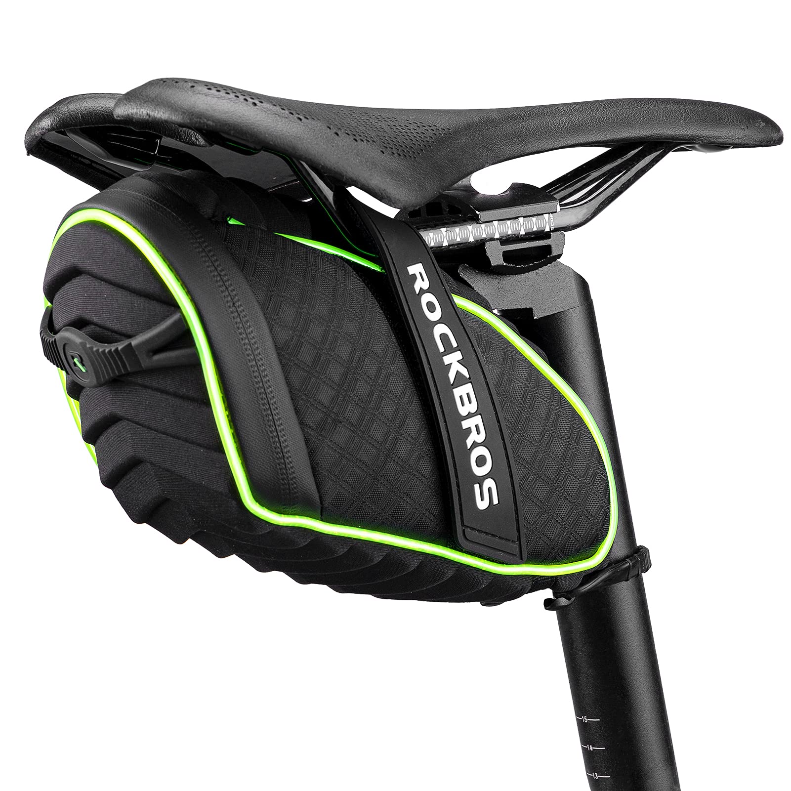 ROCKBROS Bike Seat Bag with LED Light, Waterproof, 3D Shell, and Rain Cover