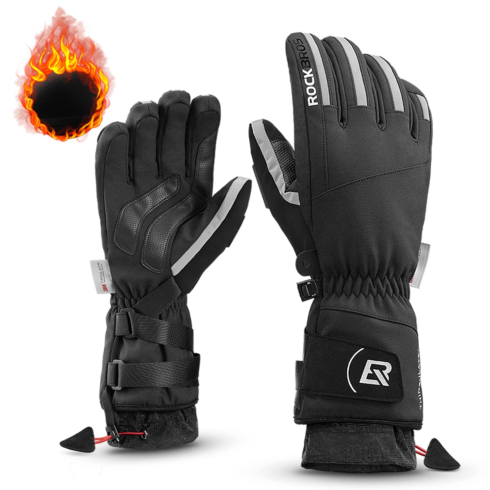 ROCKBROS Winter Ski Gloves Waterproof 3M Thinsulate Touch Screen Thermal Gloves for Men  Women