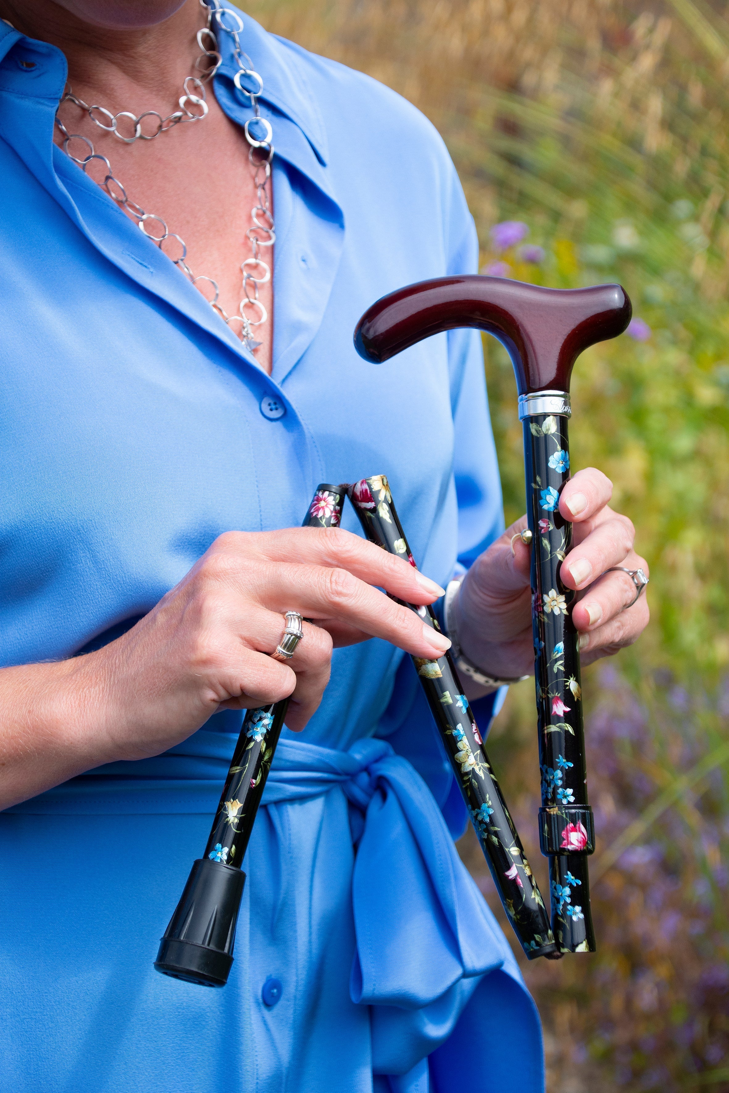 Extra Short Petite Adjustable Folding Derby in Black Floral