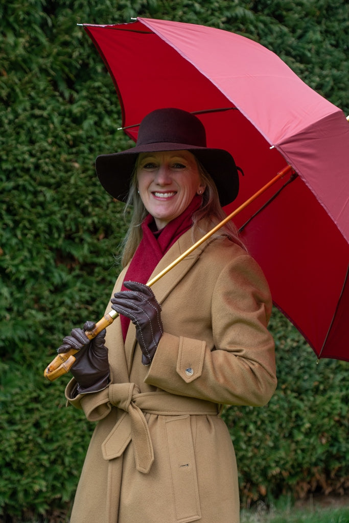 Ladies Umbrella with Burgundy Canopy and Bamboo Handle