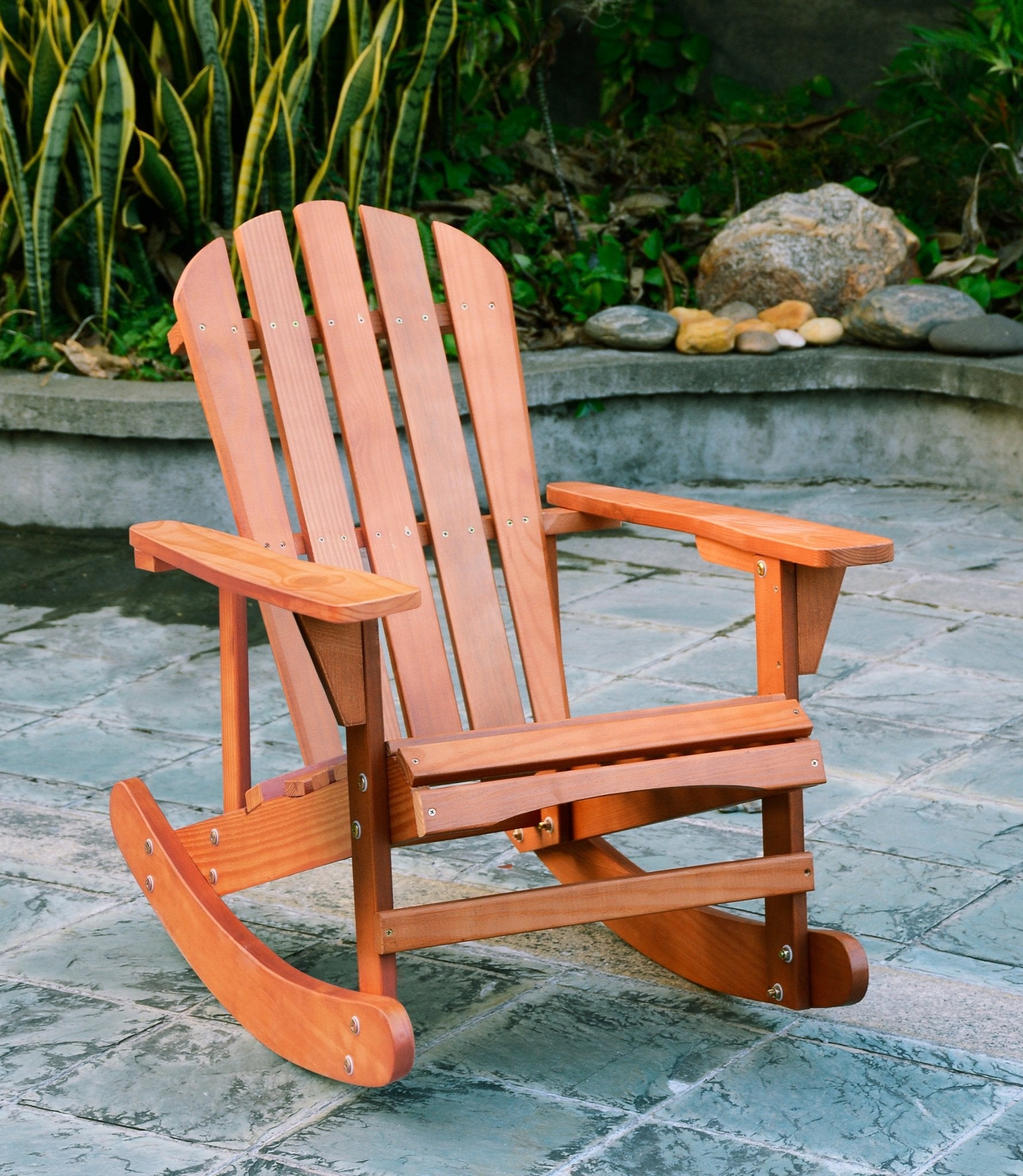 Adirondack Rocking Chair Solid Wood Chairs Finish Outdoor Furniture for Patio, Backyard, Garden - Walnut Brown