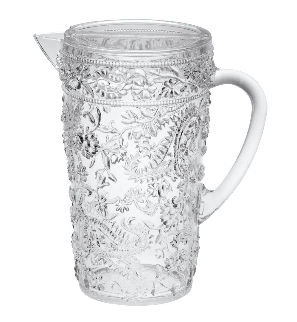 2.5 Quarts Water Pitcher with Lid, Paisley Unbreakable Plastic Pitcher, Drink Pitcher, Juice Pitcher with Spout BPA Free