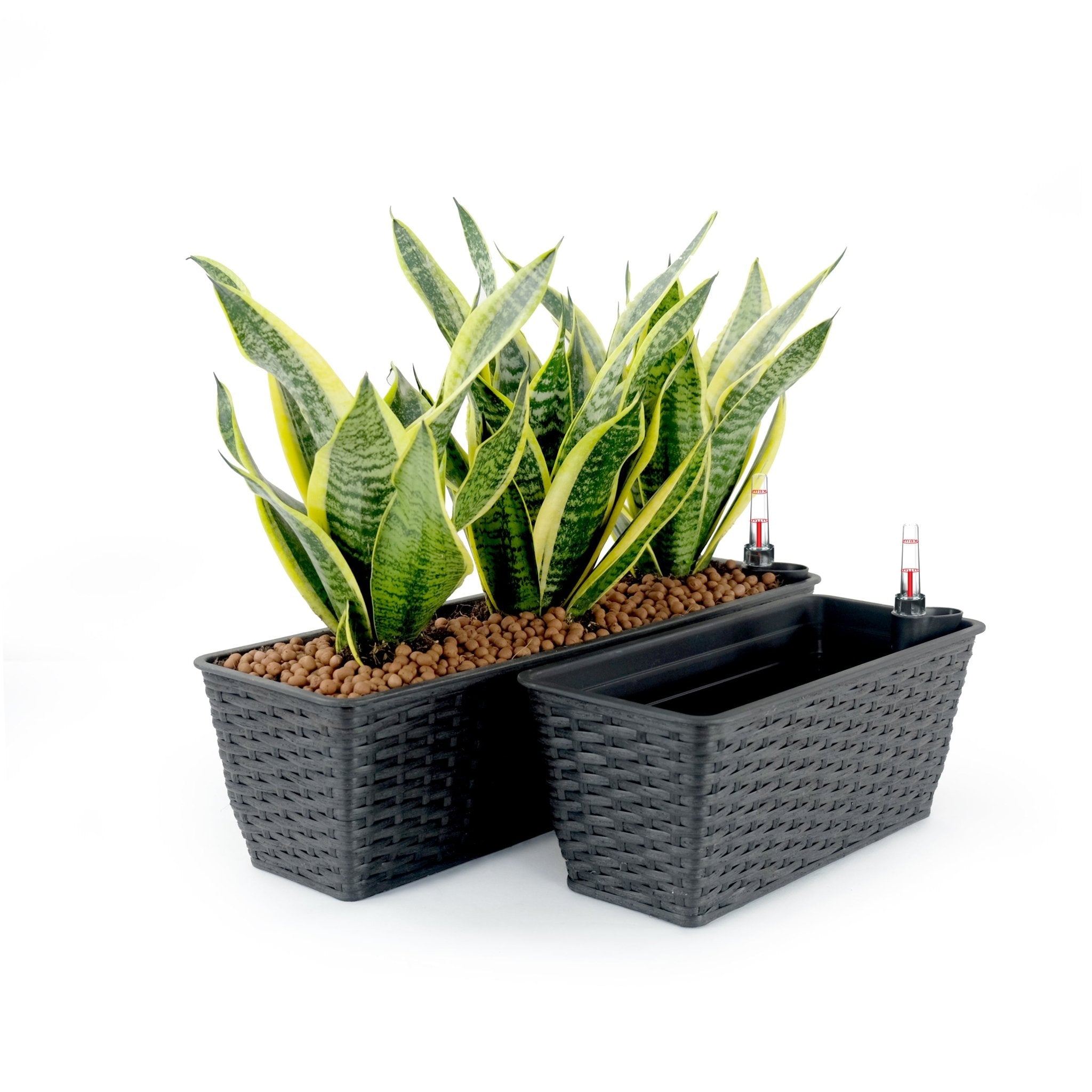 2-Pack Smart Self-watering Rectangle Planter for Indoor and Outdoor - Hand Woven Wicker - Espresso