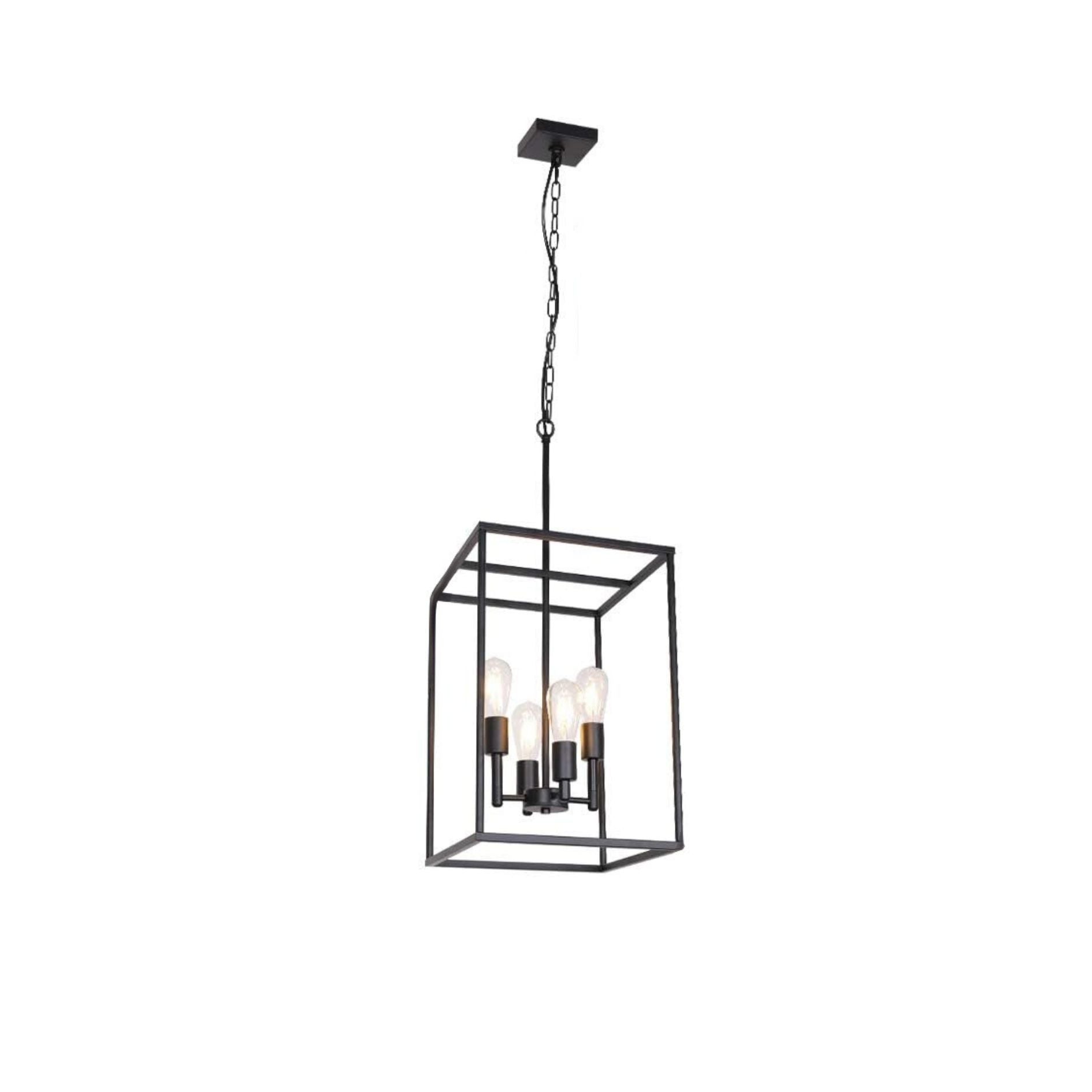 TM HOME 4 Light Large Industrial Metal Pendant Light Black Square Wide Cage Chandelier with Painted Finish