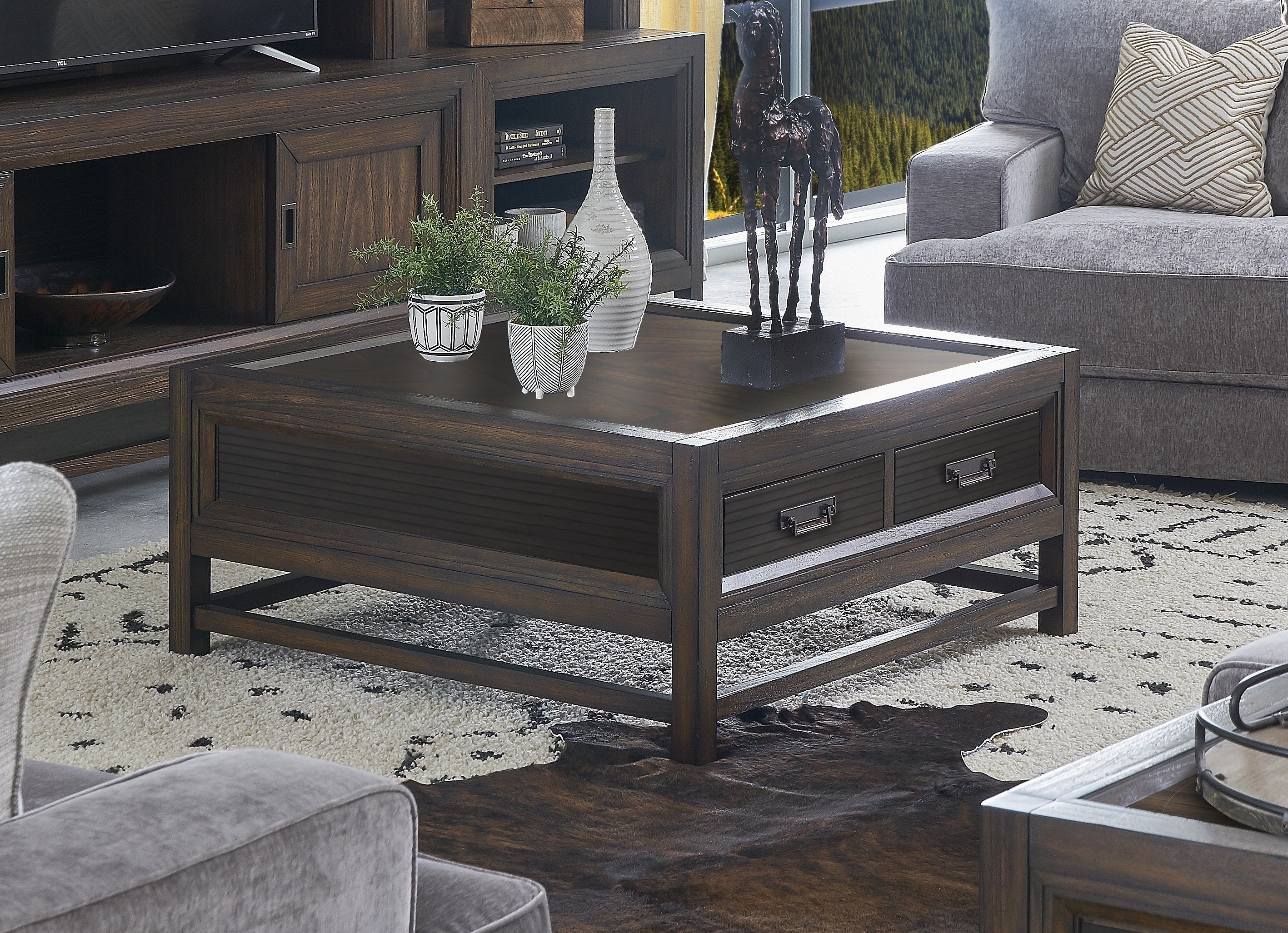 TM HOME : 2-drawer Coffee Table, Two-Tone Finish