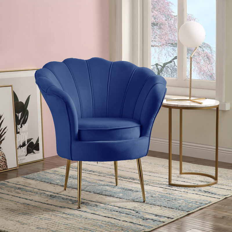 TM HOME  34 Blue Velvet Scalloped Back Barrel Accent Chair