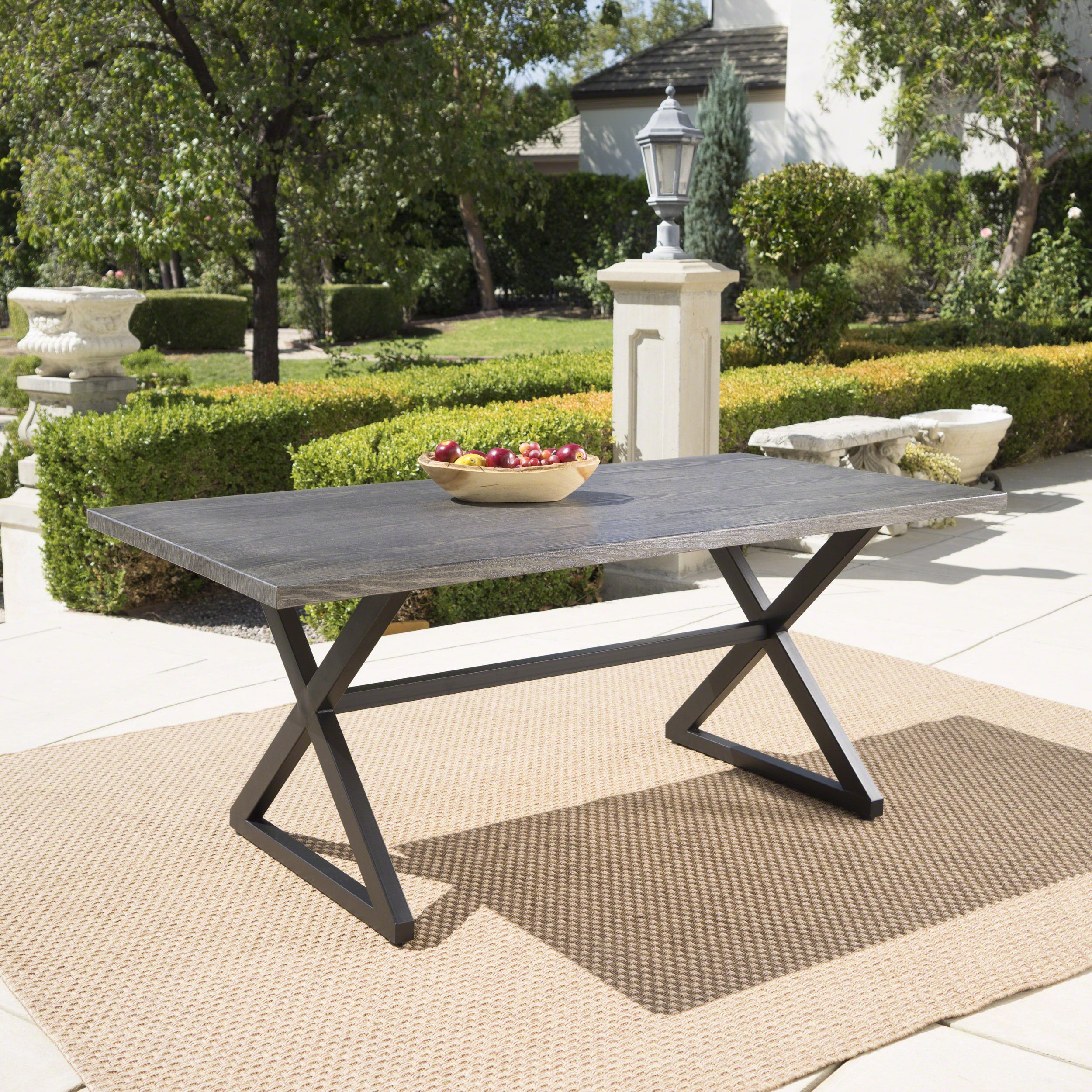 Rolando Outdoor Aluminum Dining Table with Steel Frame, Grey / Black