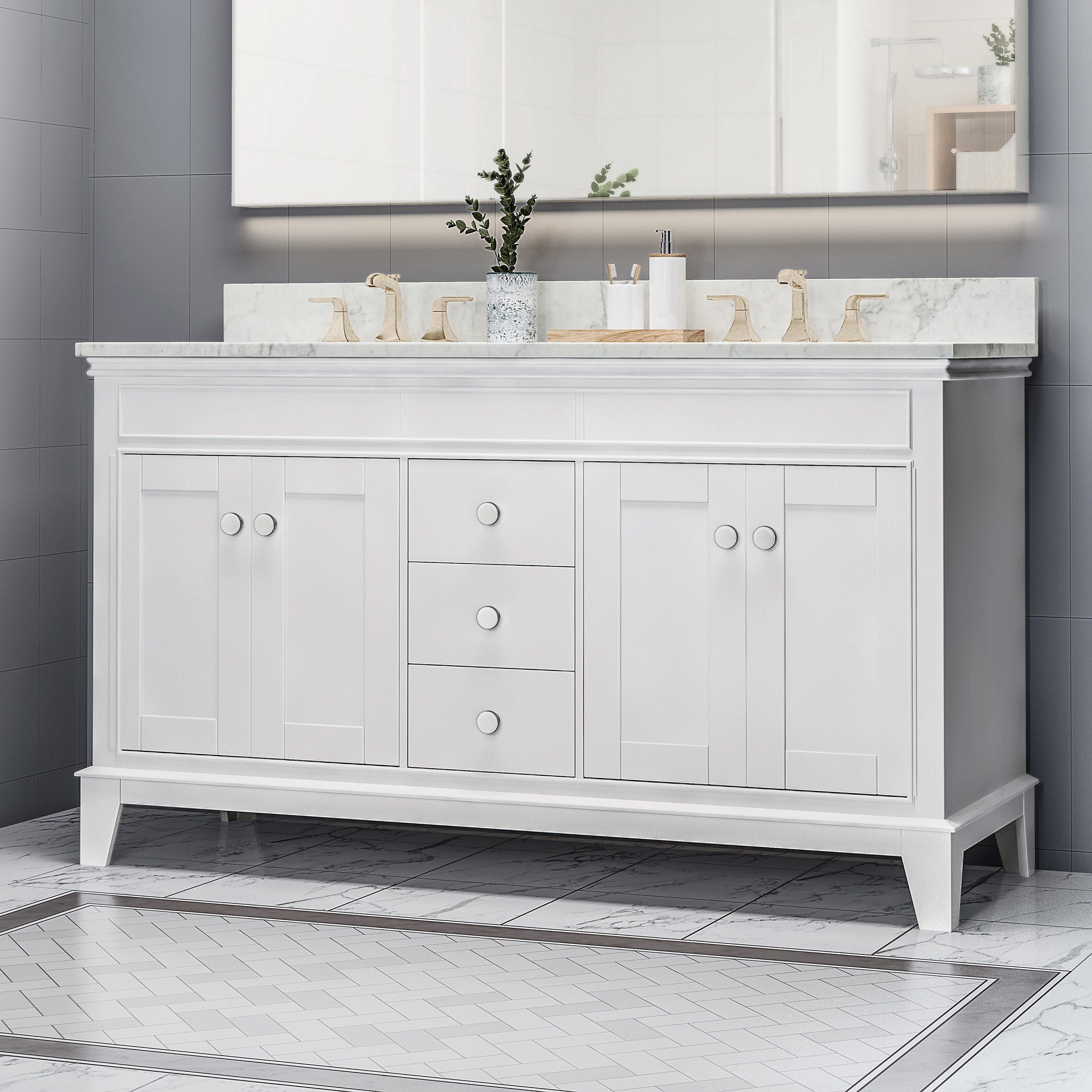 TM HOME 61'' CARARRA WHITE MARBLE TOP&CERAMIC SINK