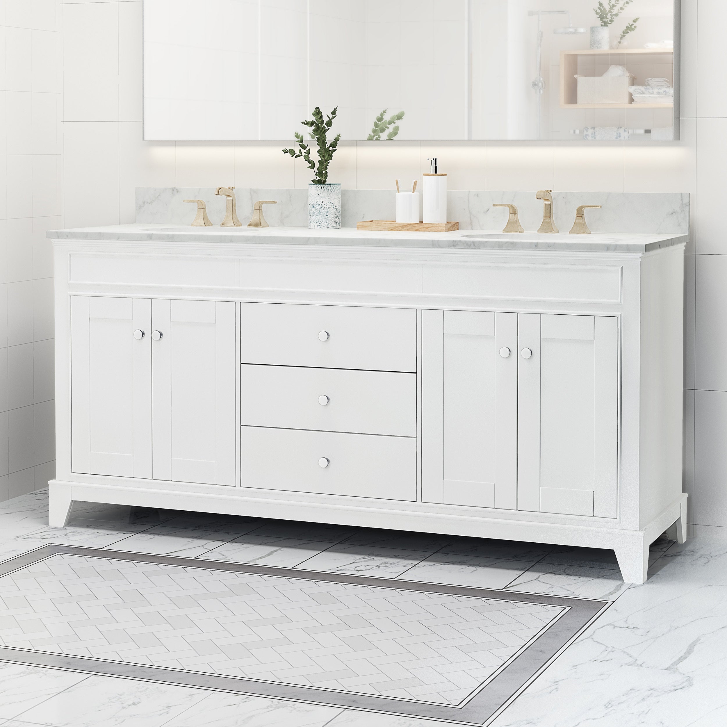 TM HOME 73'' CARARRA WHITE MARBLE VANITY TOP&CERAMIC SINK