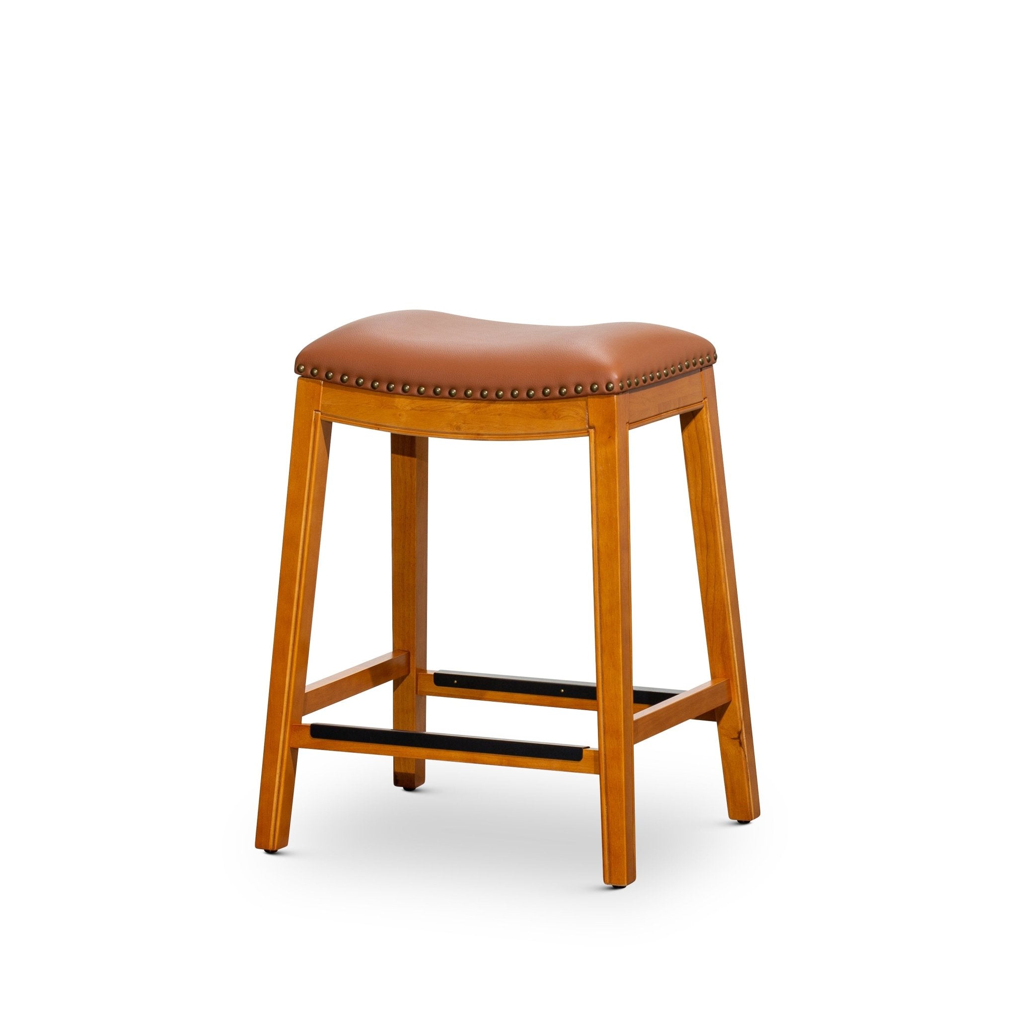 24 Counter Stool, Natural Finish, Saddle Leather Seat