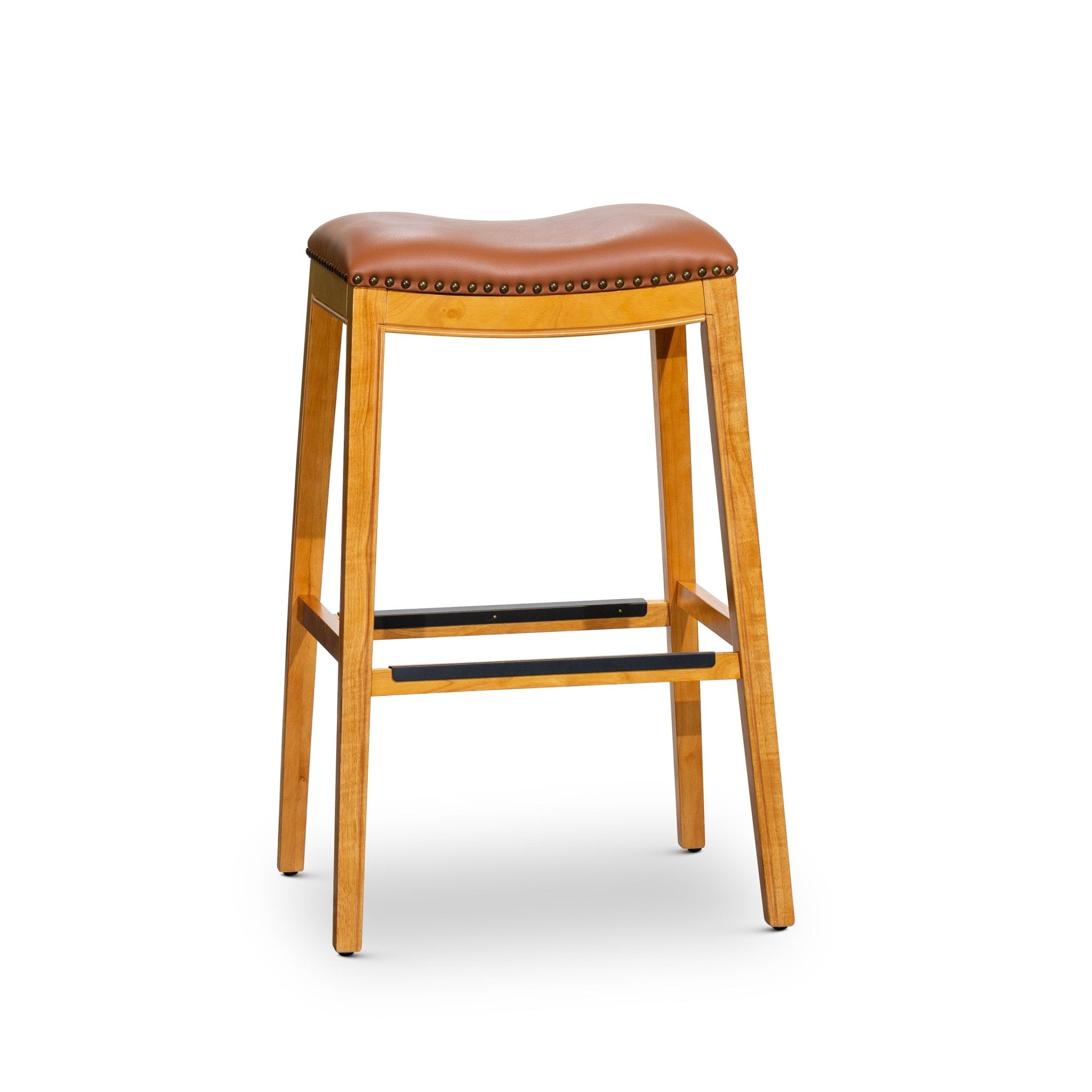 30 Bar Stool, Natural Finish, Saddle Leather Seat