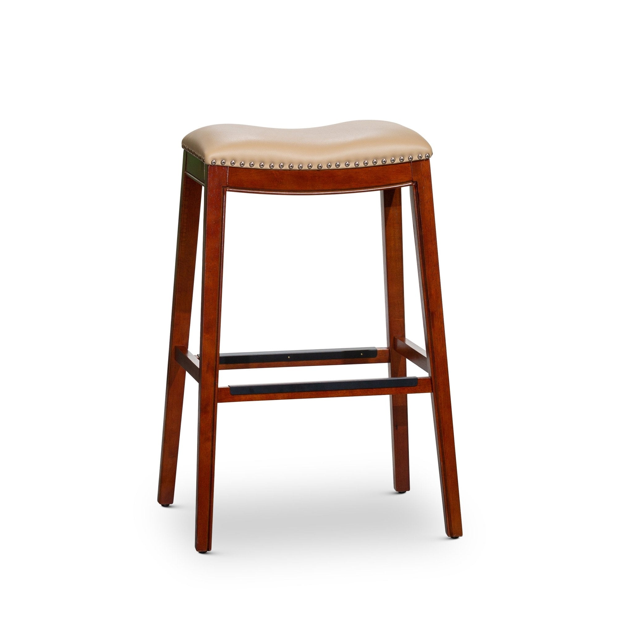 30 Bar Stool, Cherry Finish, Bone Leather Seat