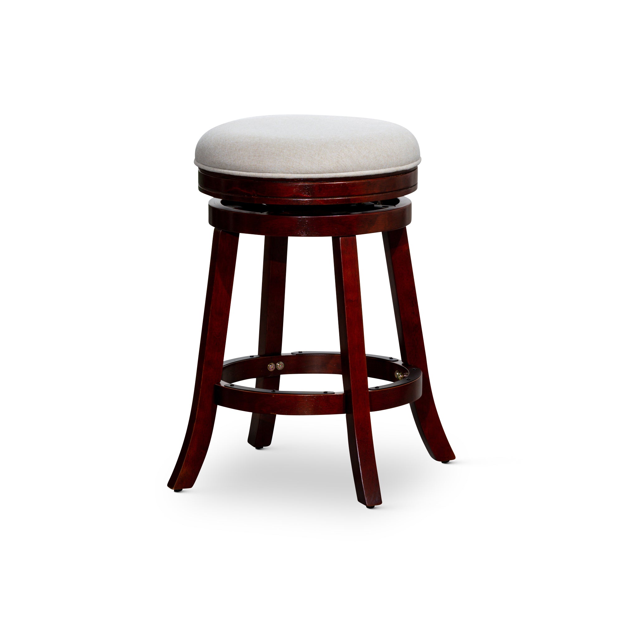 24 Counter Stool, Cherry Finish, Beige Fabric Seat