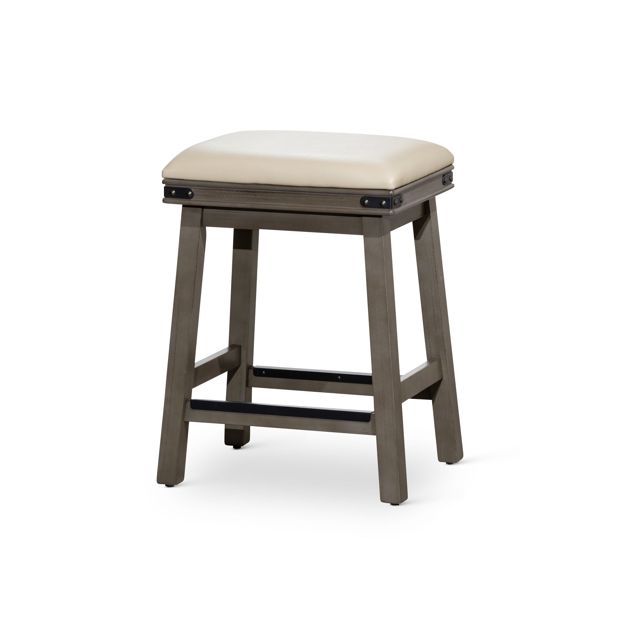 24 Counter Stool, Weathered Gray Finish, French Gray Leather Seat