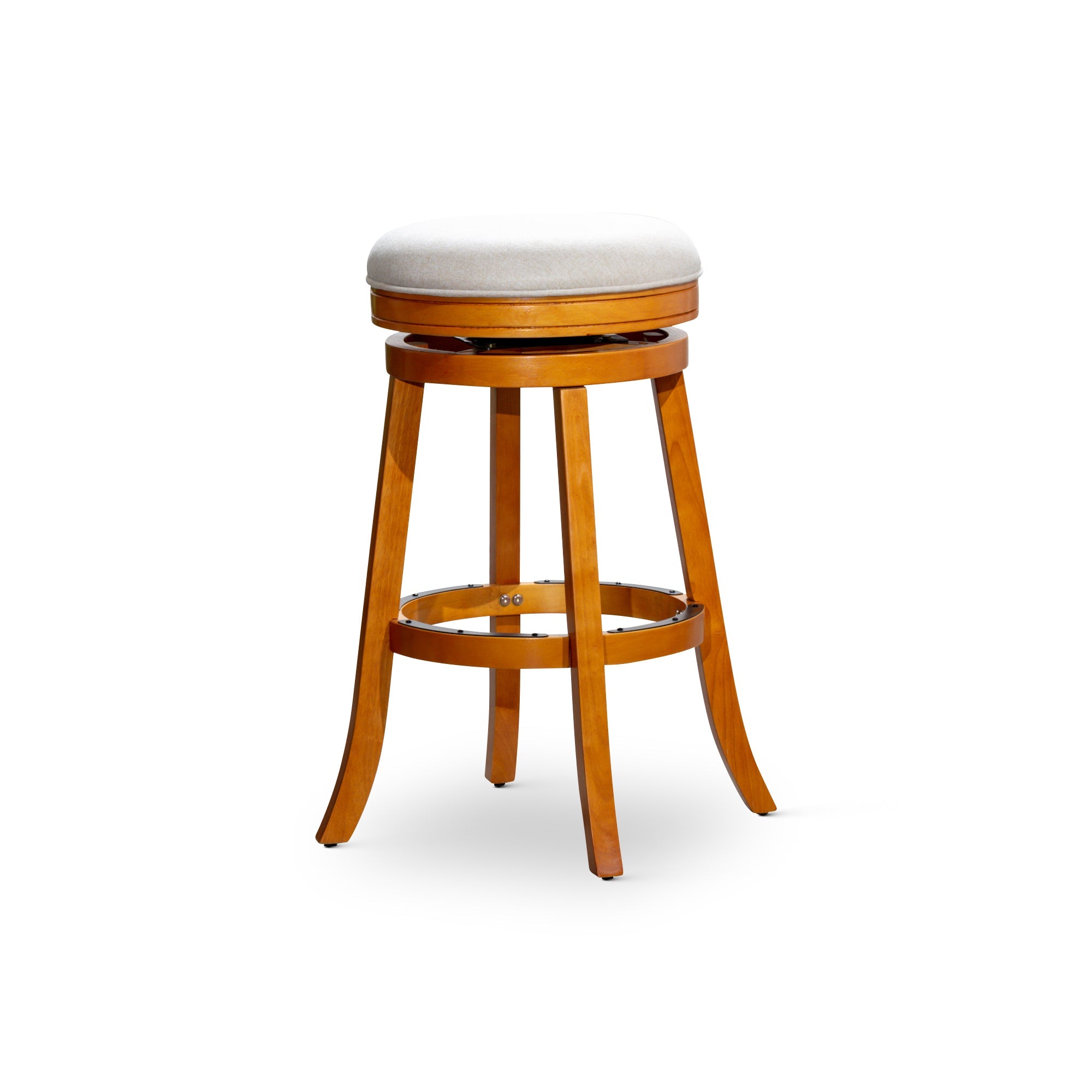 30 Bar Stool, Natural Finish, Beige Fabric Seat