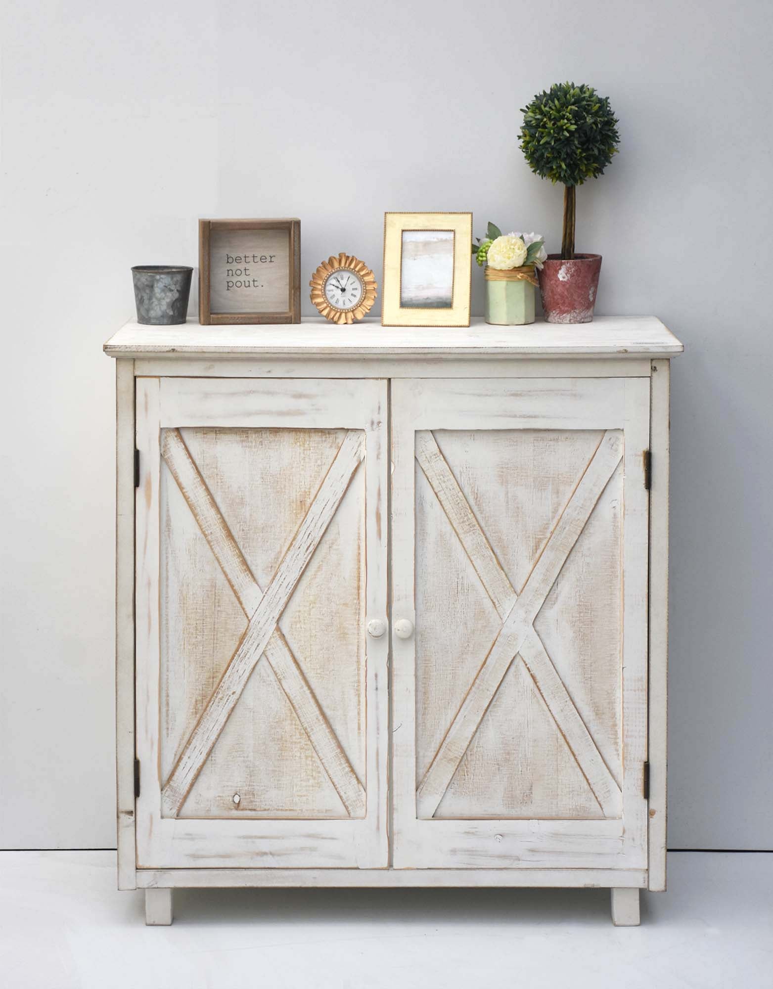 Farmhouse Barn Door Accent Wooden Storage Cabinet with 2 Doors