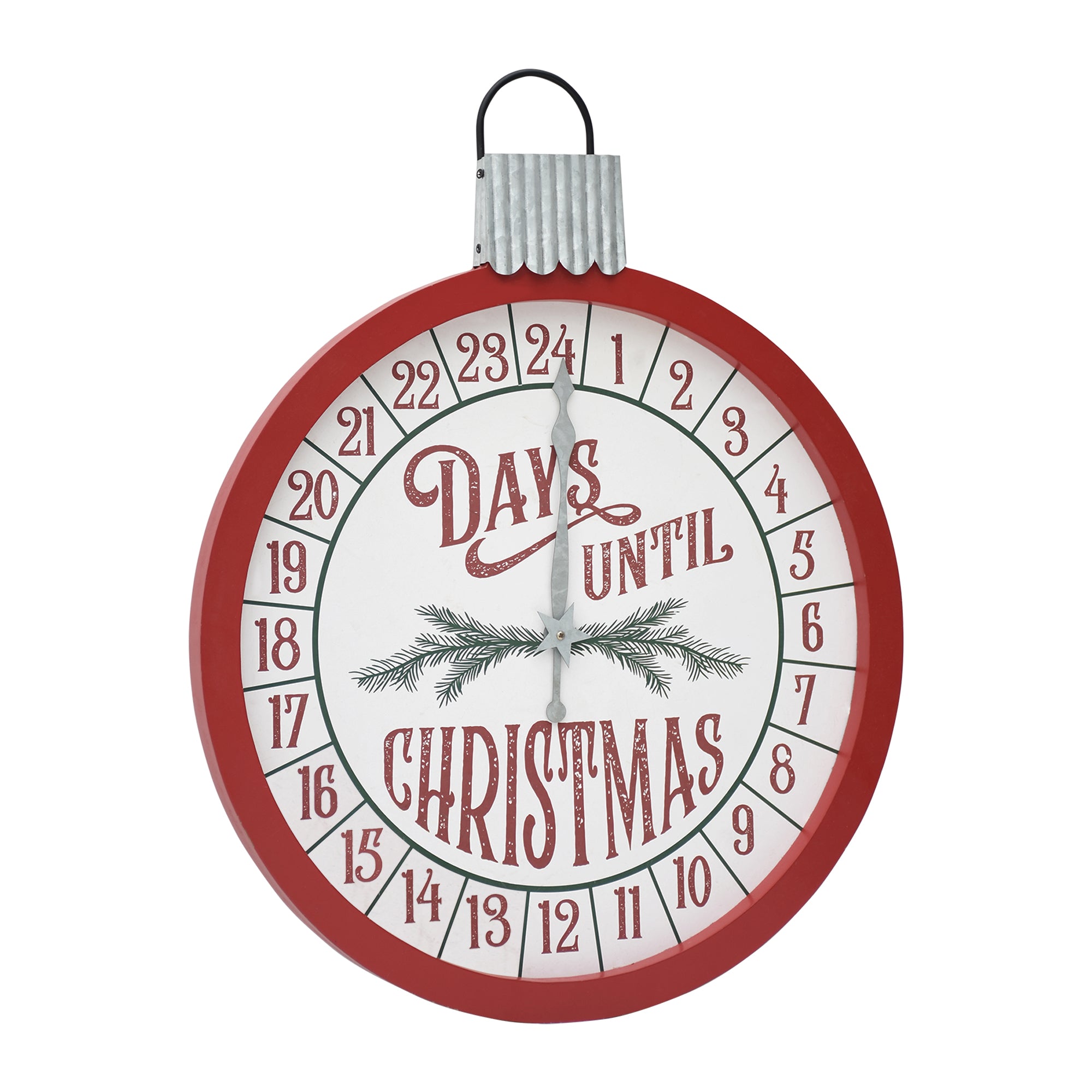 Wood Christmas Countdown Calendar with Metal Clock HandRed