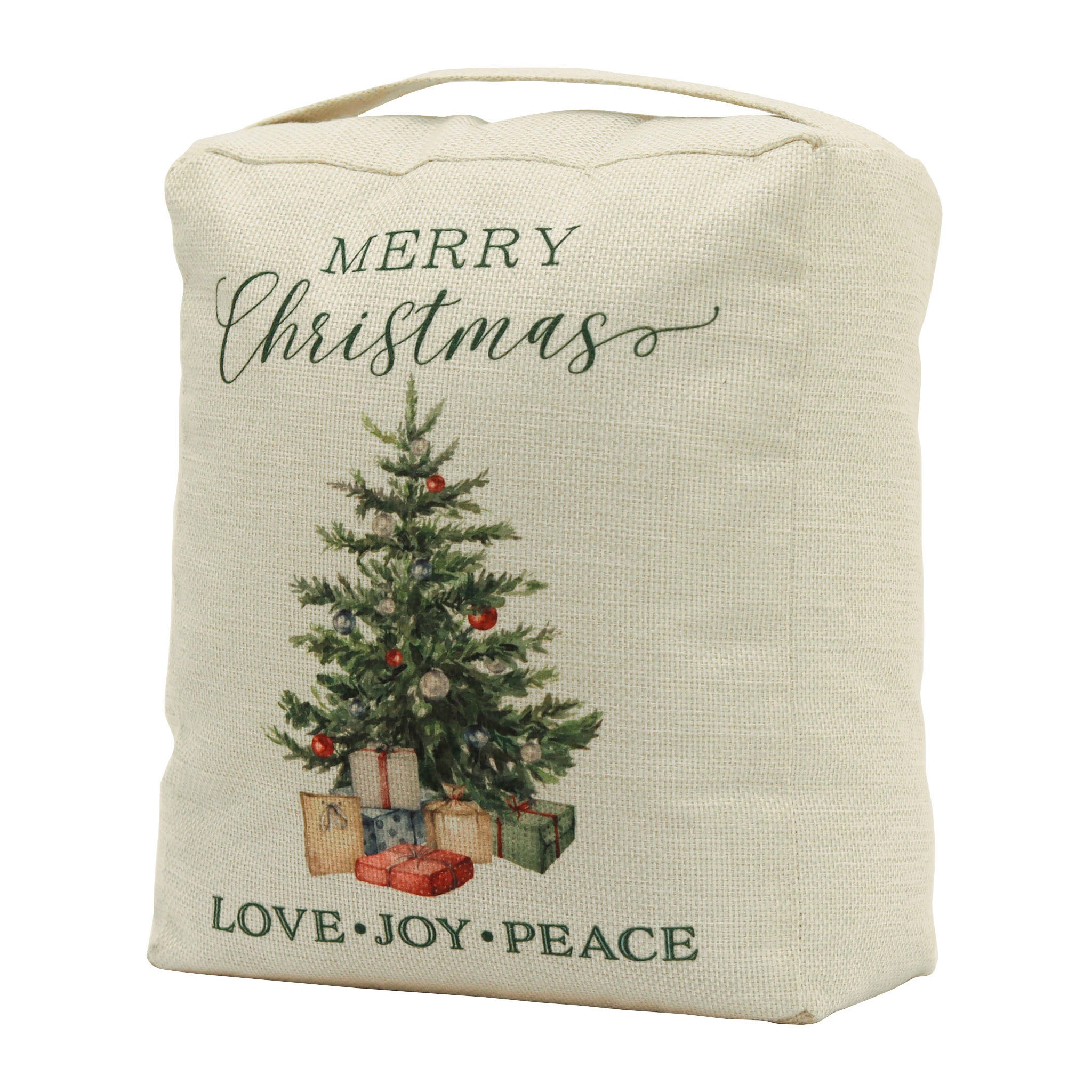 Merry Christmas Tree Print Love Joy Peace Fabric Door Stop