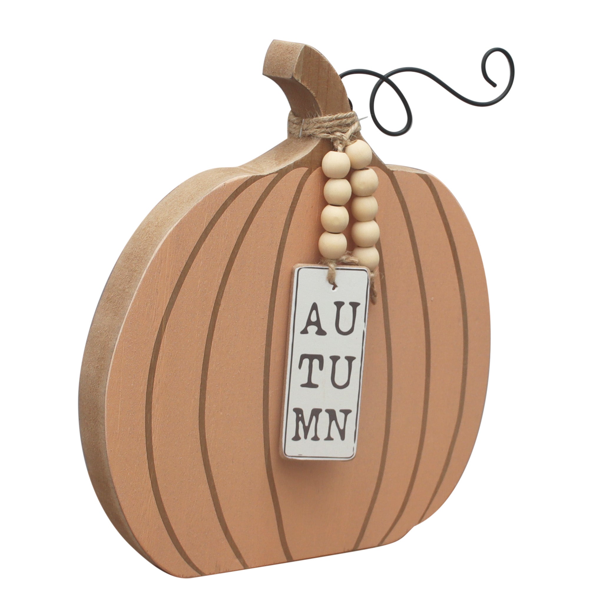 Autumn Pumpkin Sign Decoration with Wooden Beads Garland