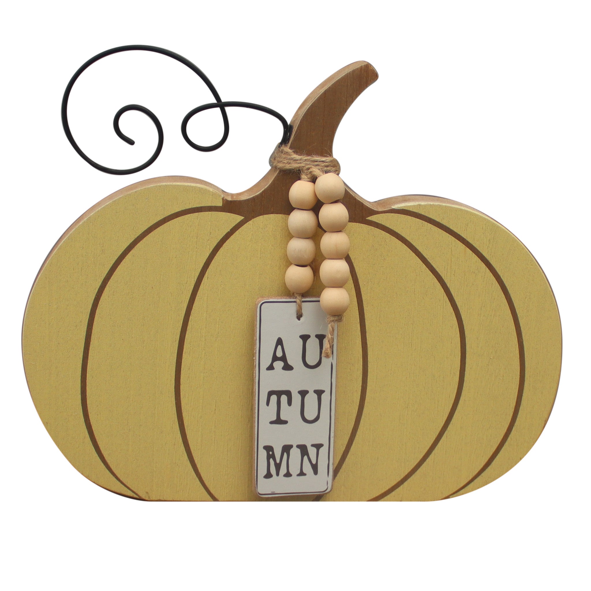 Farmhouse Wood Autumn Pumpkin Tabletop Decor with Bead Accent