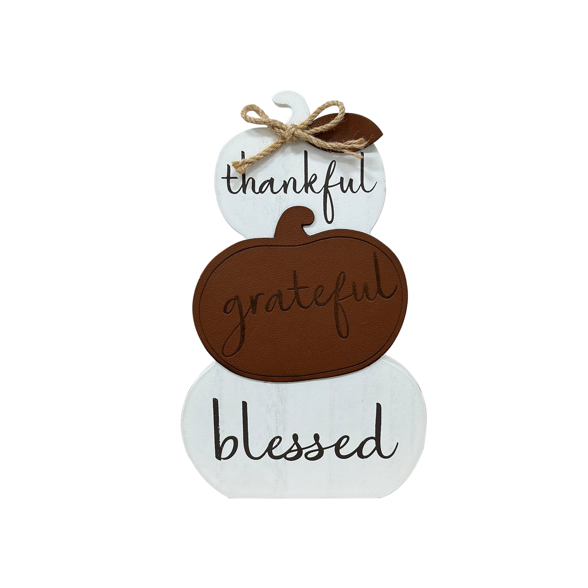 Thankful Grateful Blessed Wooden Pumpkin Tabletop Sign