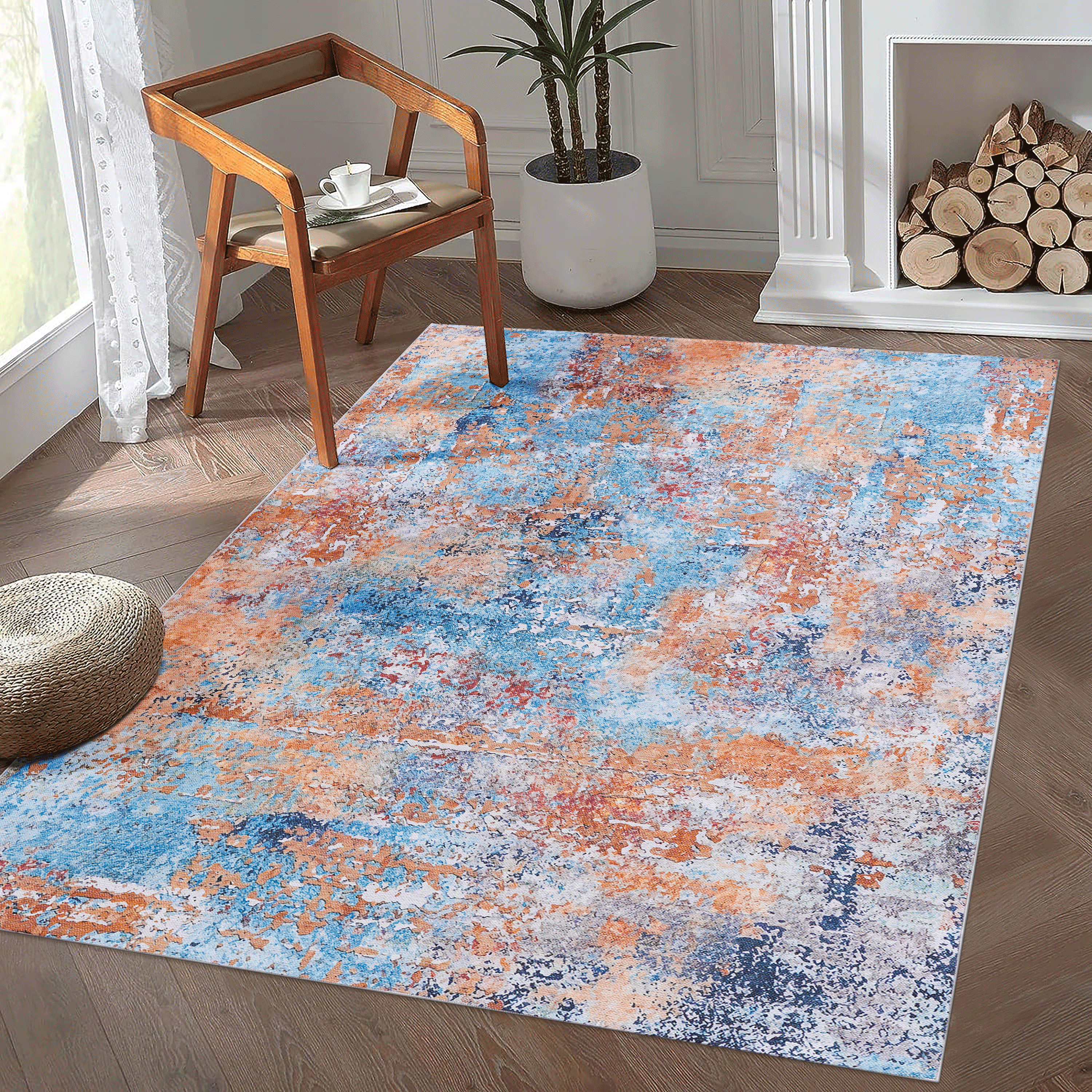 Naar 9x12 Area Rug for Living Room, Washable Rug, Low-Pile, Non-Slip, Non-Shedding