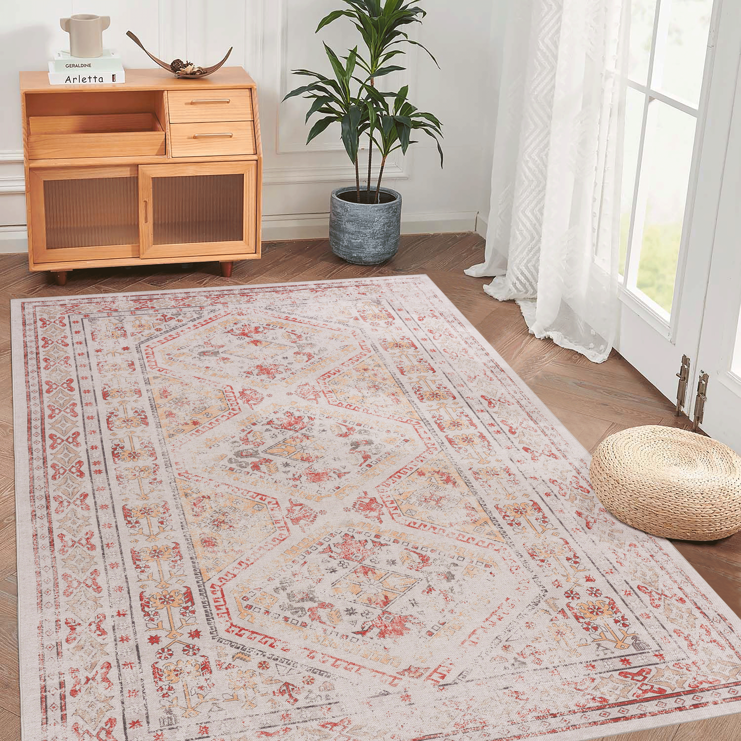 Naar 8x10 Area Rugs for Bedroom, Washable Rug, Low-Pile, Non-Slip, Non-Shedding, Foldable, (Beige, 8x10)