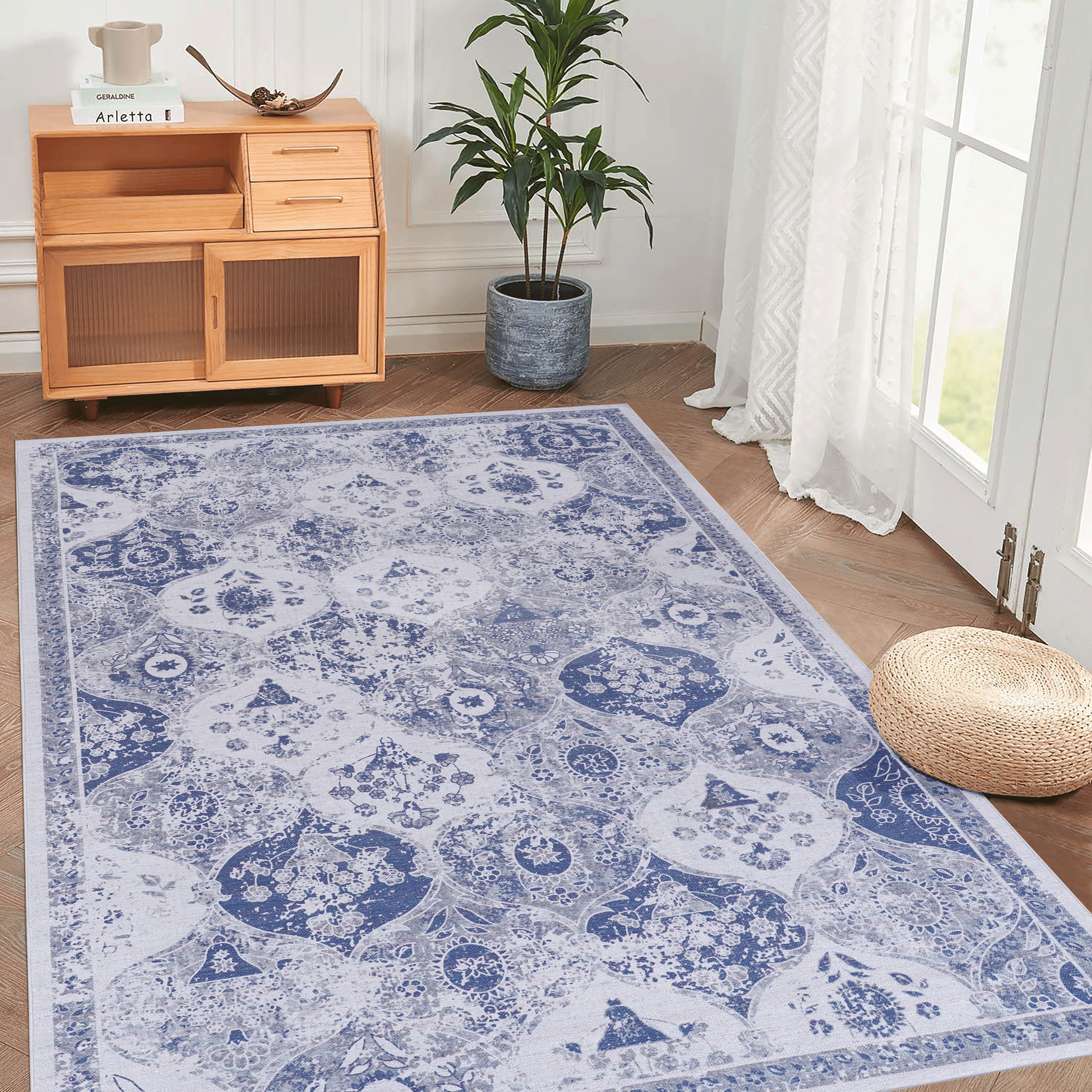 Naar Area Rugs 8x10 for Bedroom, Washable Rug, Low-Pile, Non-Slip, Non-Shedding, Foldable,  - (Blue, 8' x 10')