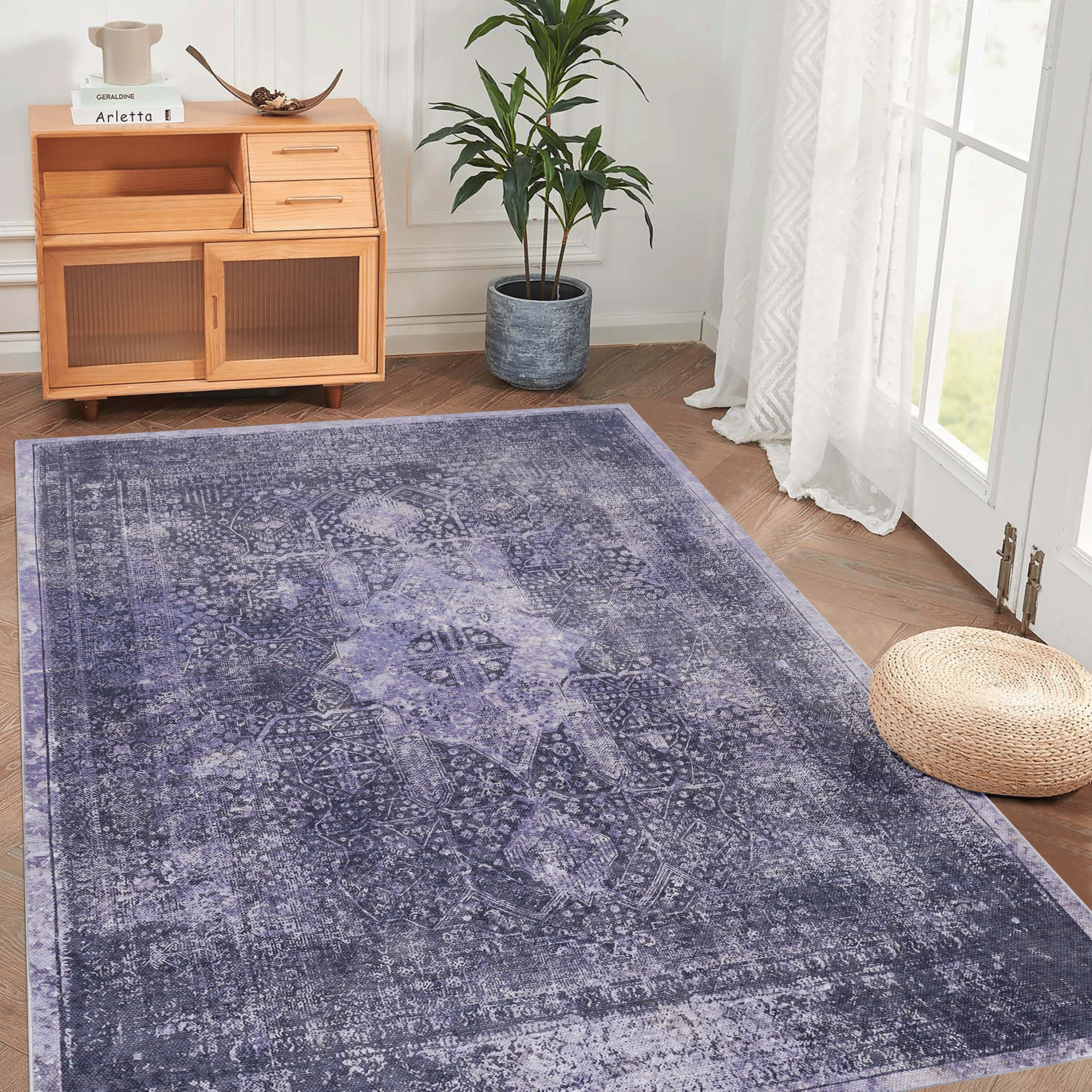 Naar Area Rug 6x9, Washable Rug, Low-Pile, Non-Slip, Non-Shedding, Foldable,  (Anthracite, 6' x 9')