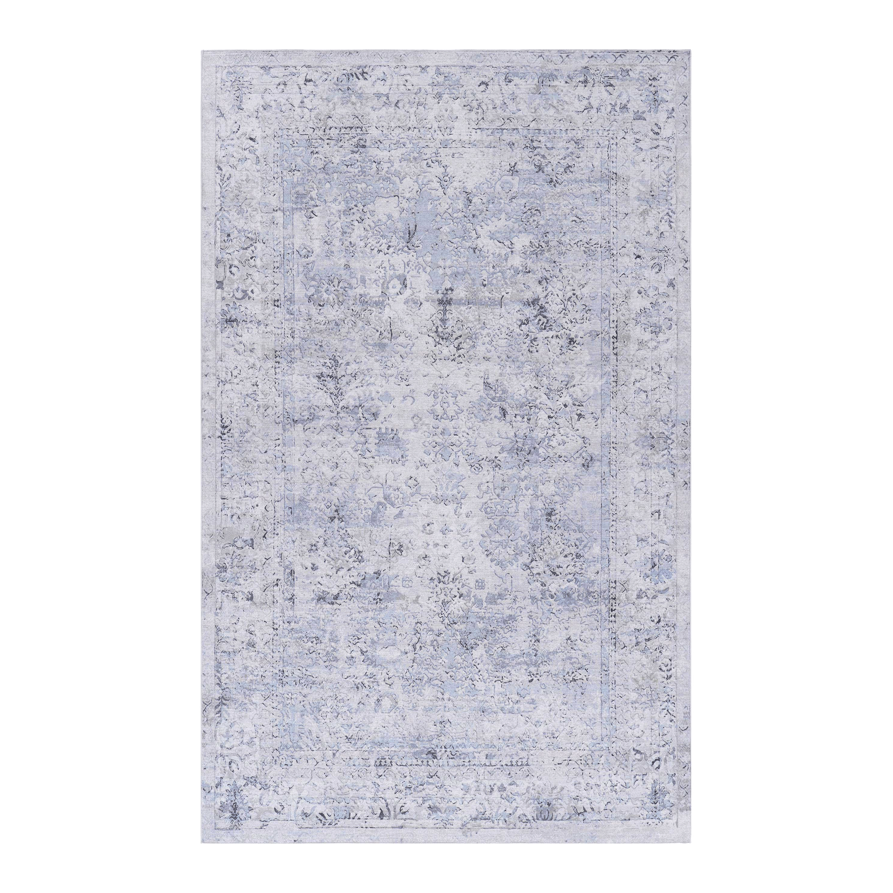 Naar 2x3, Machine Washable Area Rugs, Low-Pile, Non-Slip, Non-Shedding, Foldable,  (Blue+Cream, 2' x 3')