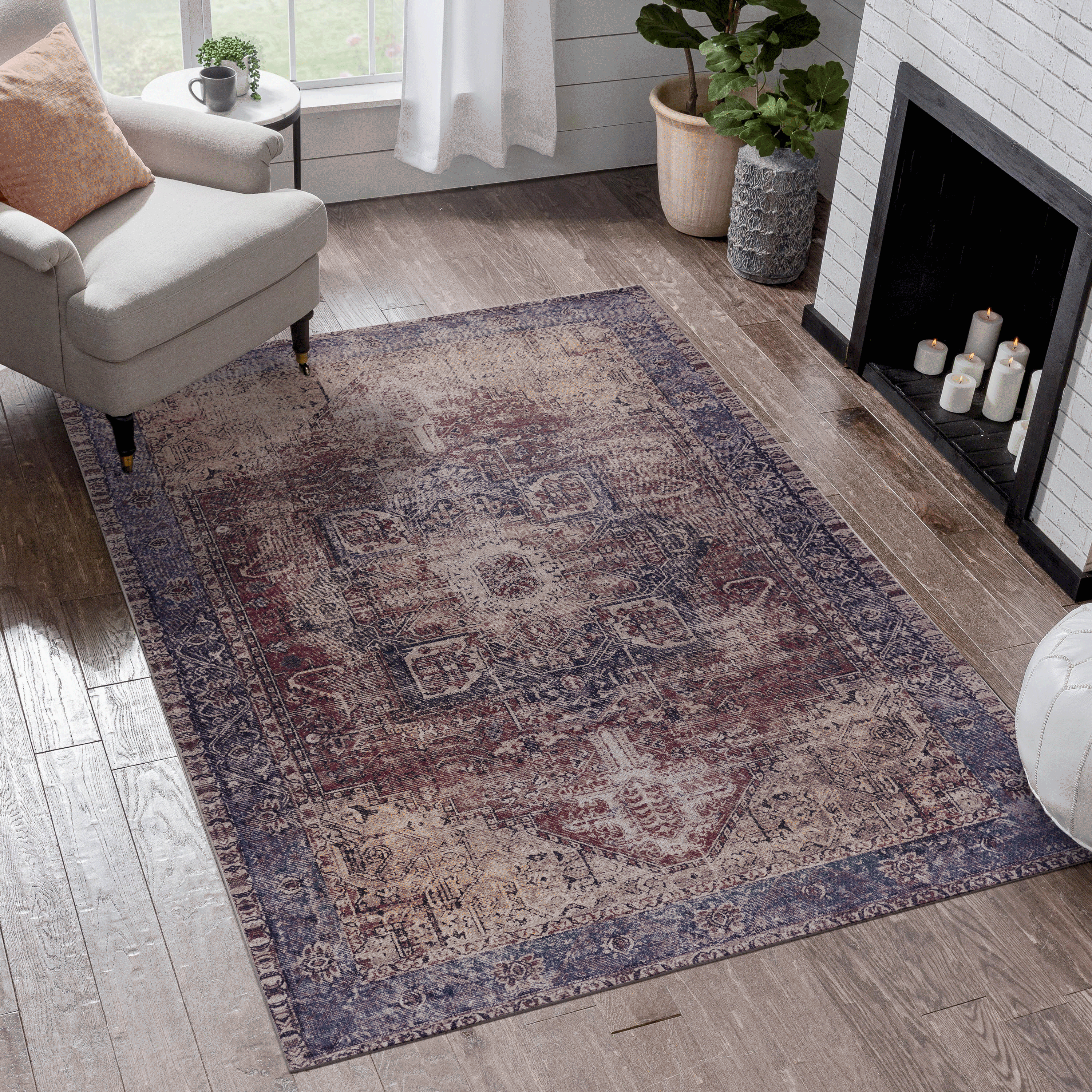 Naar Area Rugs 4x6, Washable Rug, Low-Pile, Non-Slip, Non-Shedding, Foldable,  (Burgundy, 4' x 6')