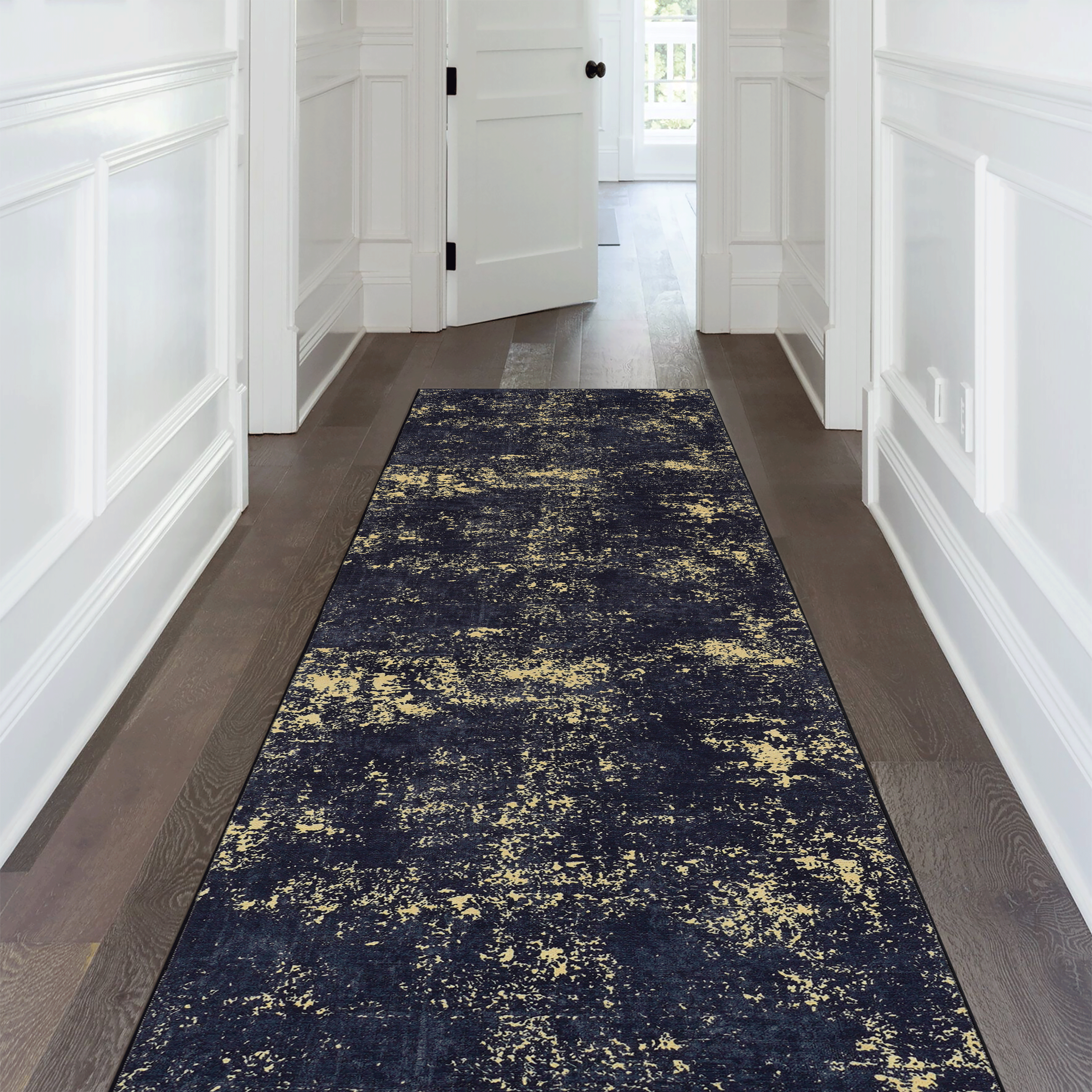 Naar Area Rugs, Washable Rug, Low-Pile, Non-Slip, Non-Shedding, Foldable,  (Black+ Gold, 2'6'' x 10')