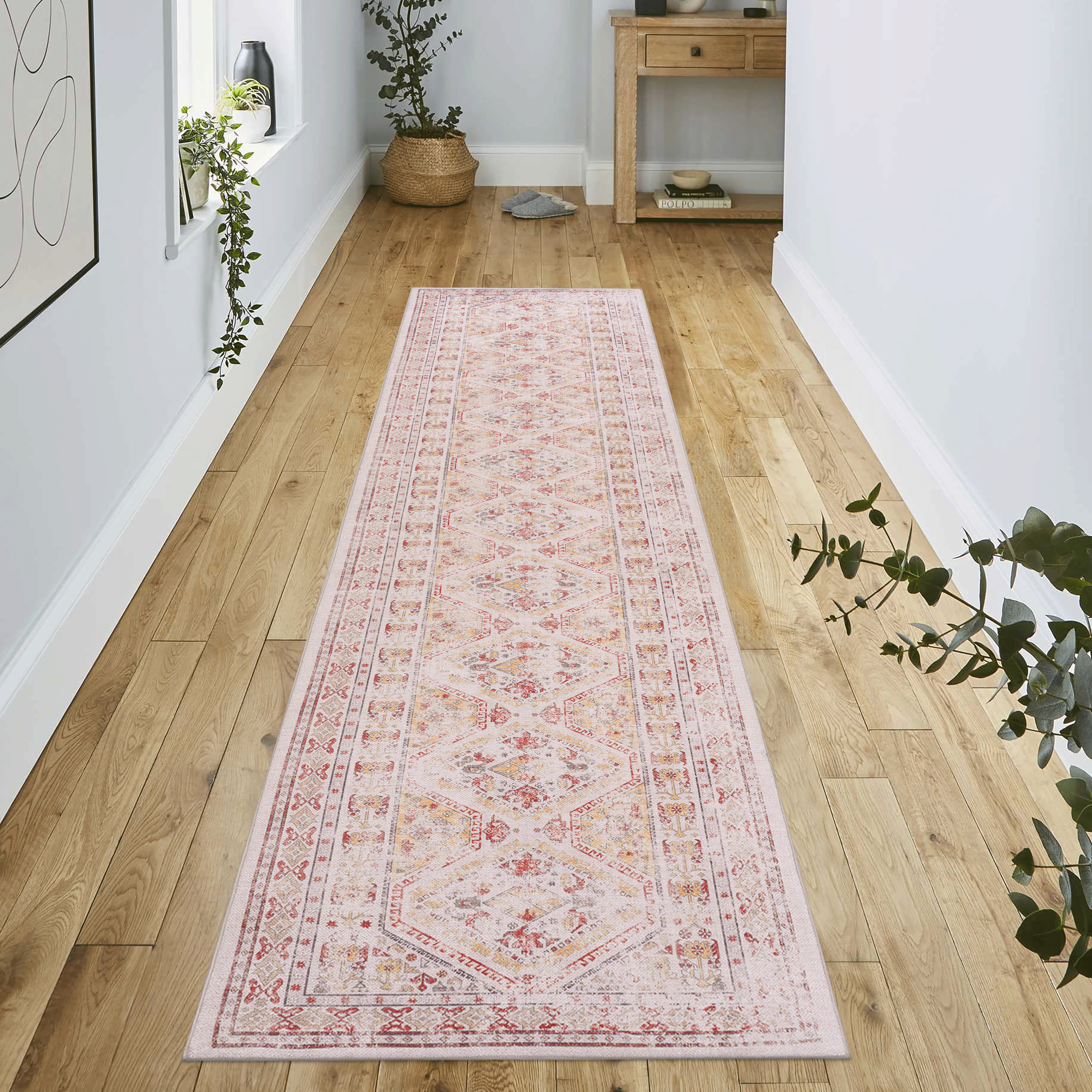 Naar Beige Area Rug, Washable Rug, Low-Pile, Non-Slip, Non-Shedding, Foldable,  (Beige, 2'6'' x 10')