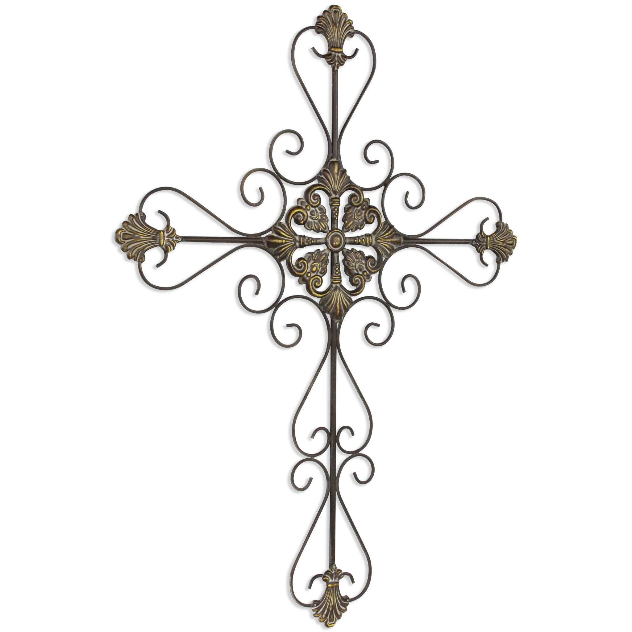 Large Gray Metal Scroll Design Gray Hanging Cross Wall Decor