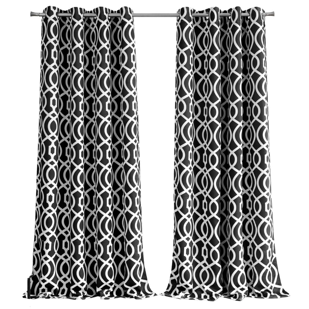 Jet Black Trellis Black Out Window Curtain Panel