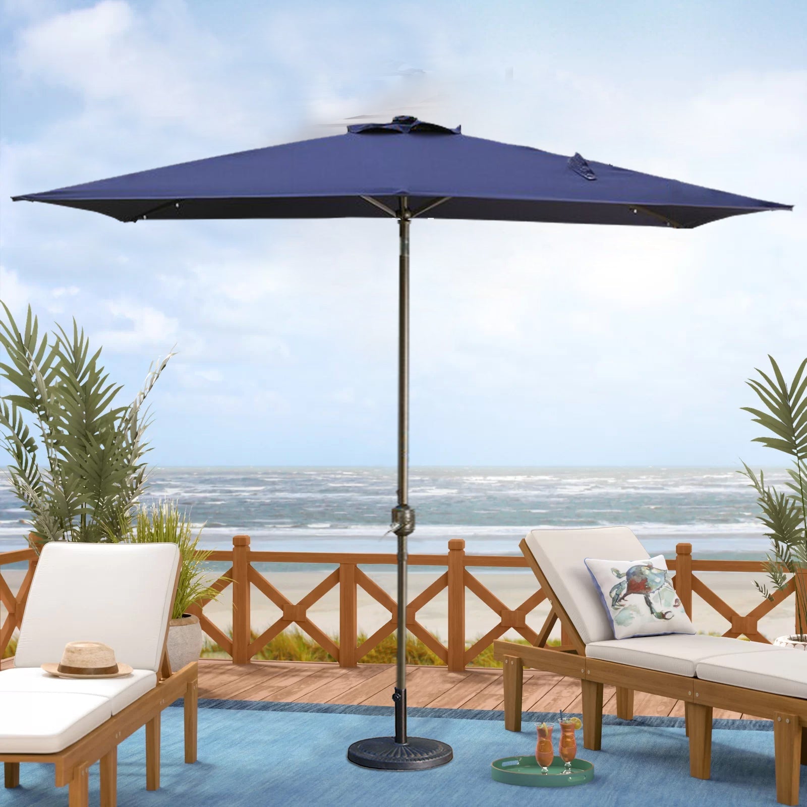 7.5ft Patio Umbrella with Crank and Push Button Tilt, Outdoor Table Market Umbrella with Aluminum Pole - Navy