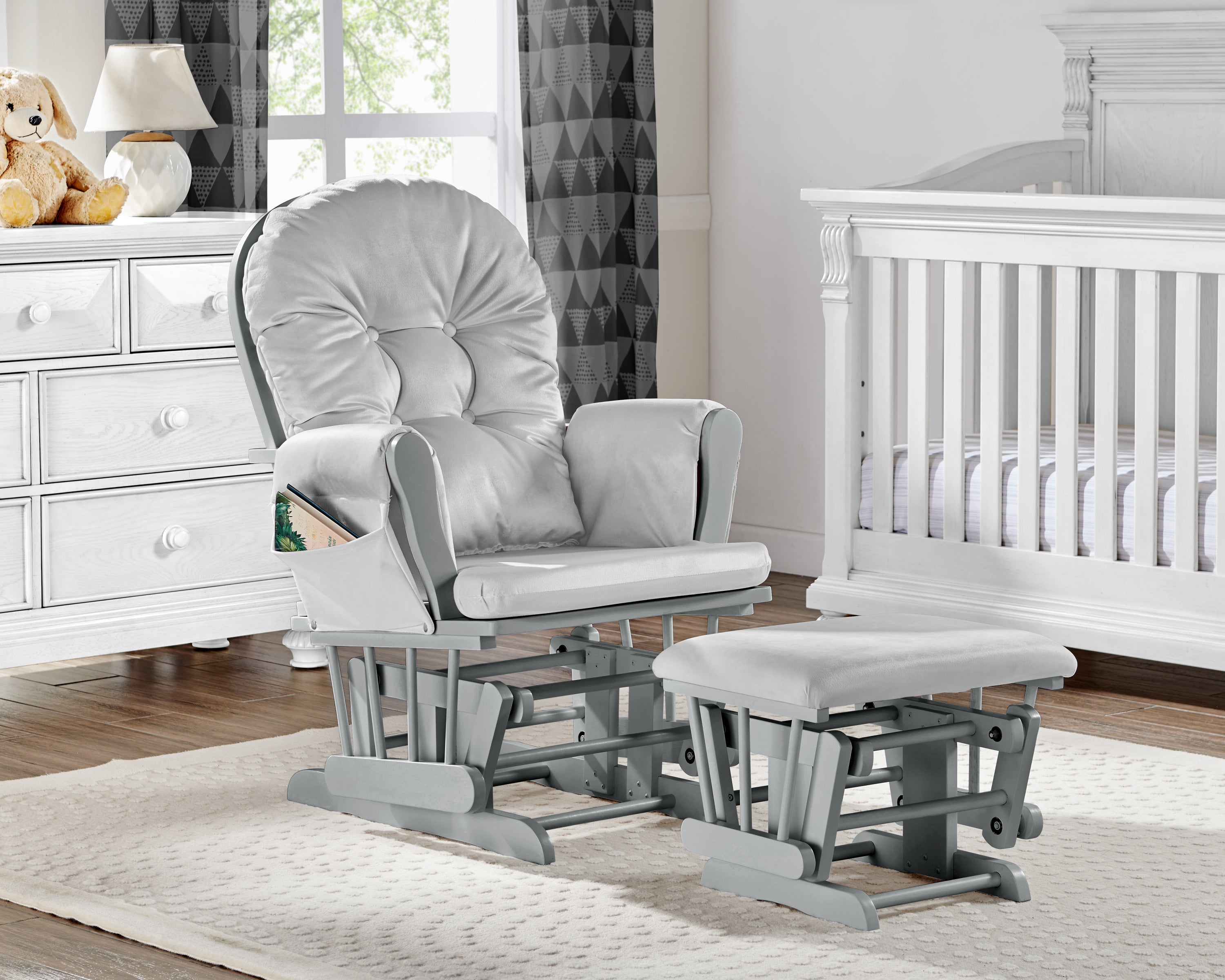 Mason Glider and Ottoman Gray Wood and Light Gray Fabric