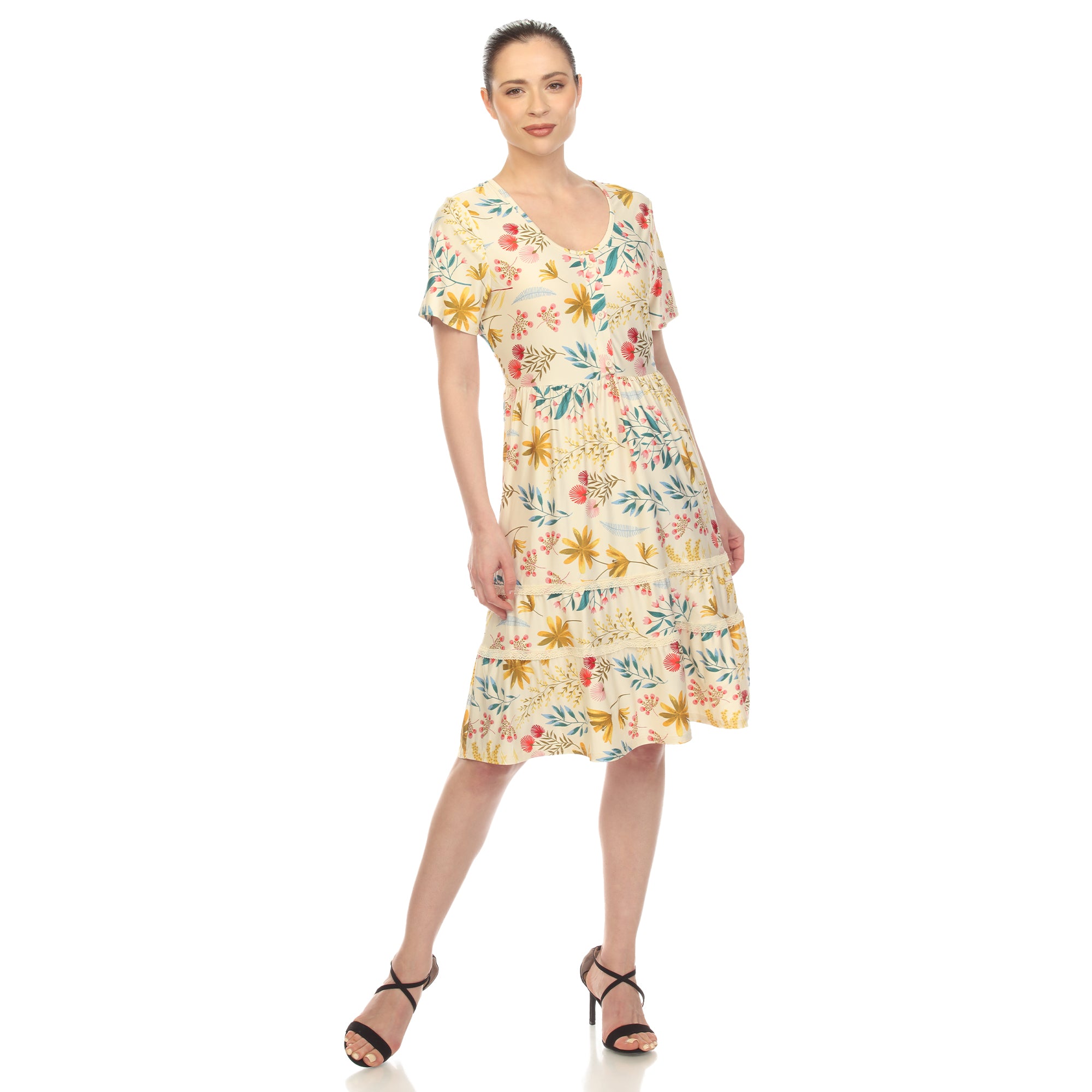 Women's Floral Short Sleeve Knee Length Dress (4 Colors Available)